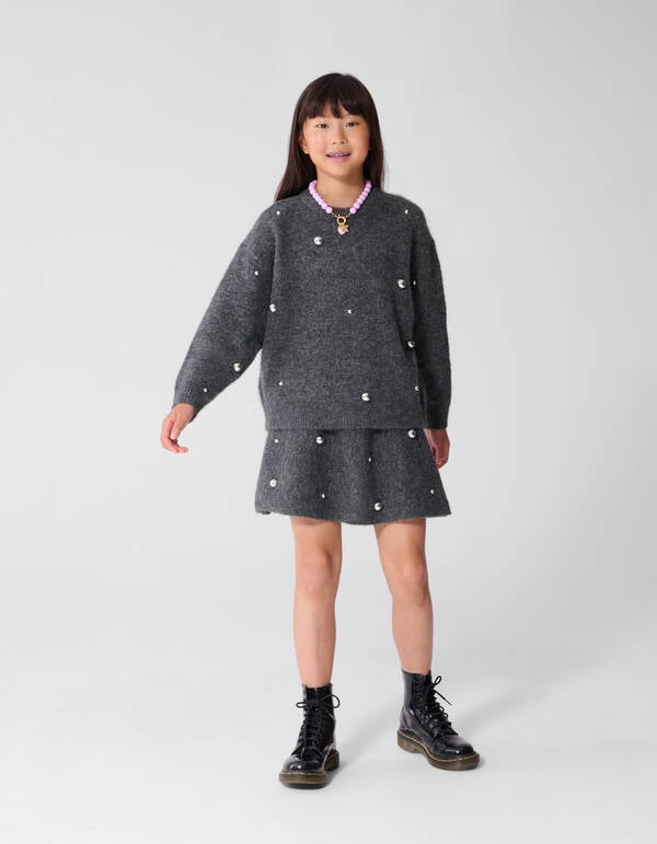 Gebreide Studded Mini Rok Grijs SHOEBY GIRLS