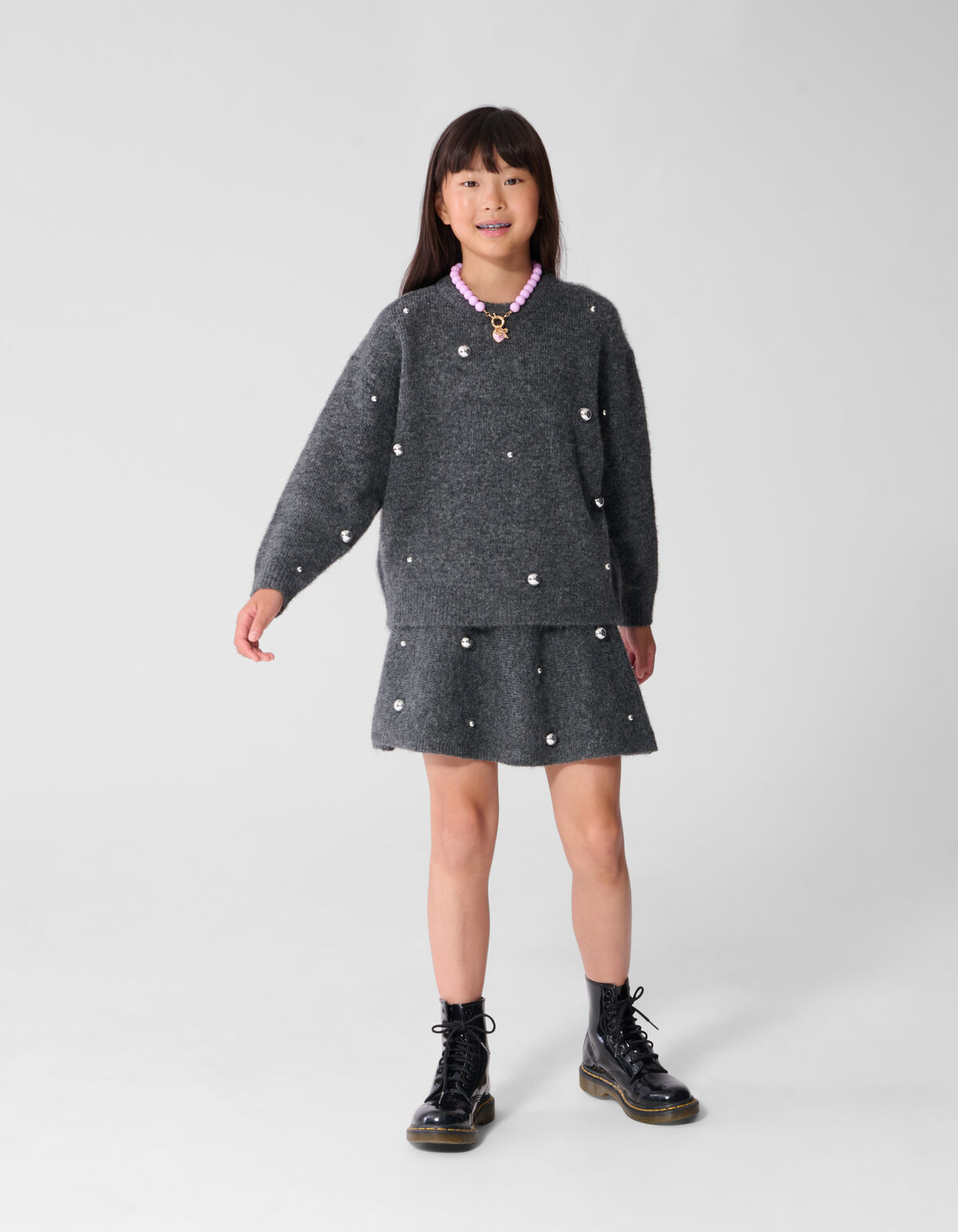 Gebreide Studded Mini Rok Grijs SHOEBY GIRLS