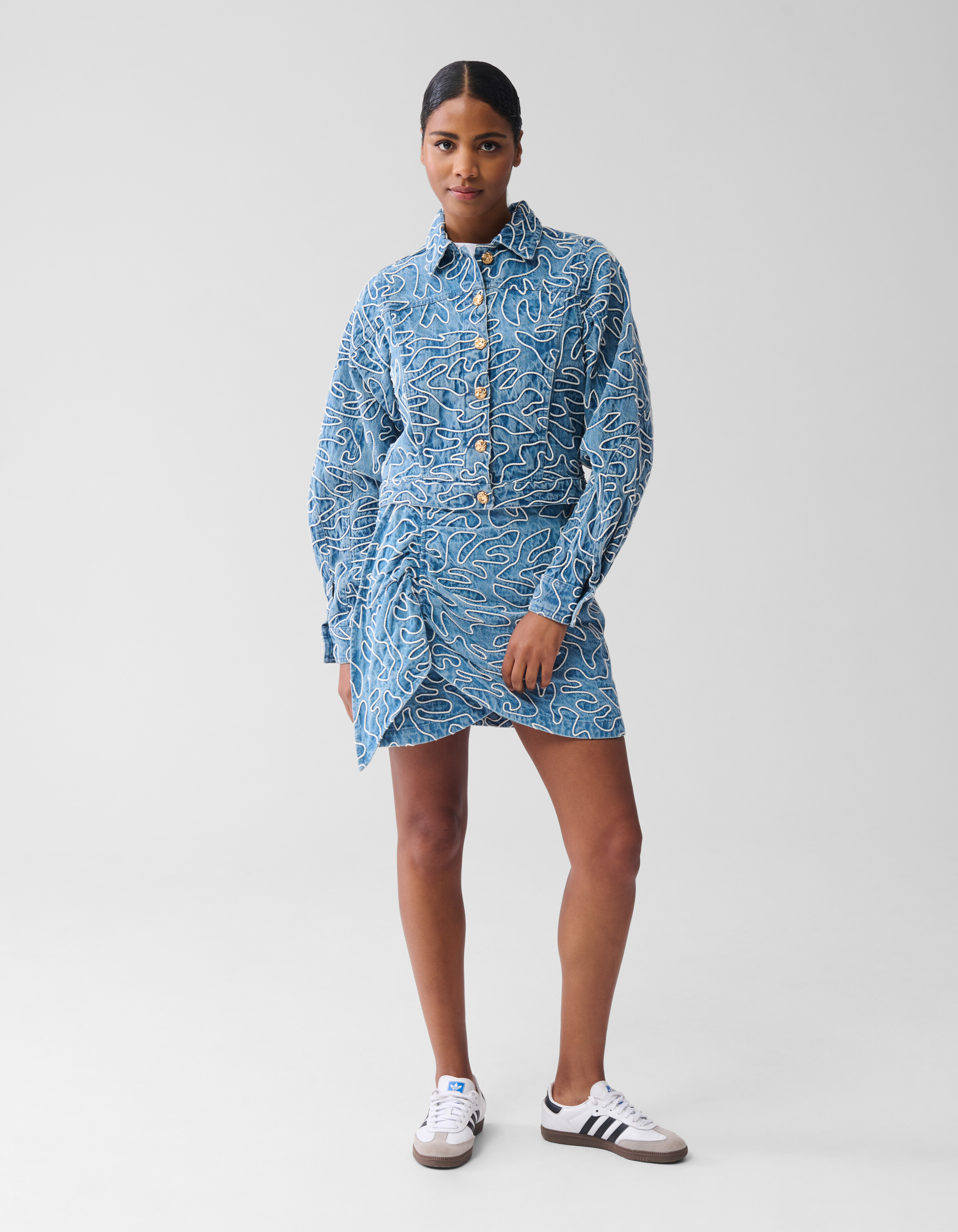 Denim Embroidery Cord Jacket Blauw SHOEBY WOMEN
