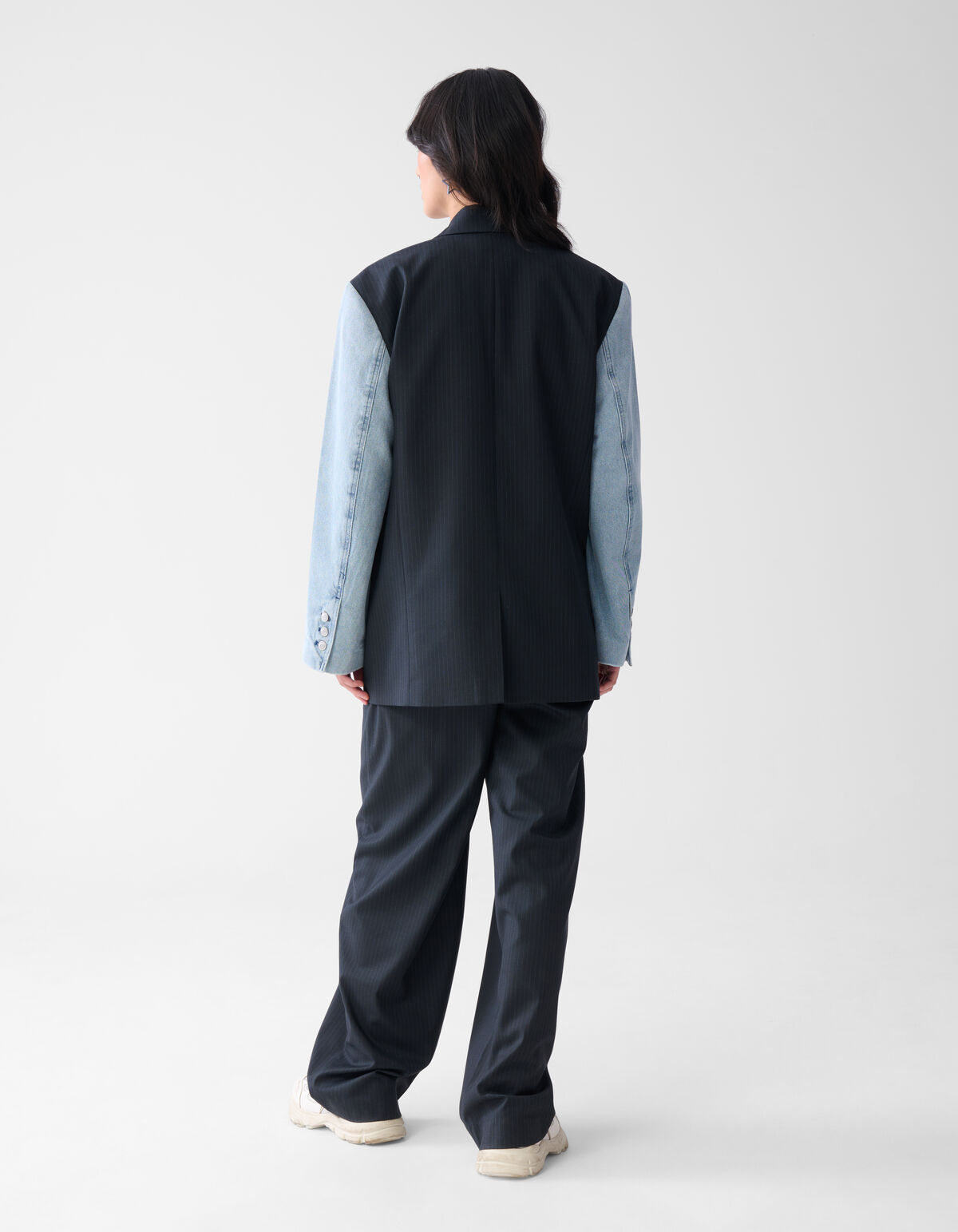 Denim Sleeve Pinstripe Blazer Donkerblauw SHOEBY WOMEN