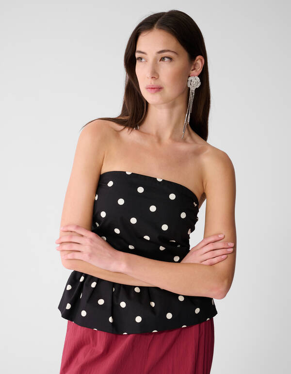 Strapless Polkadot Top Zwart/Wit SHOEBY WOMEN