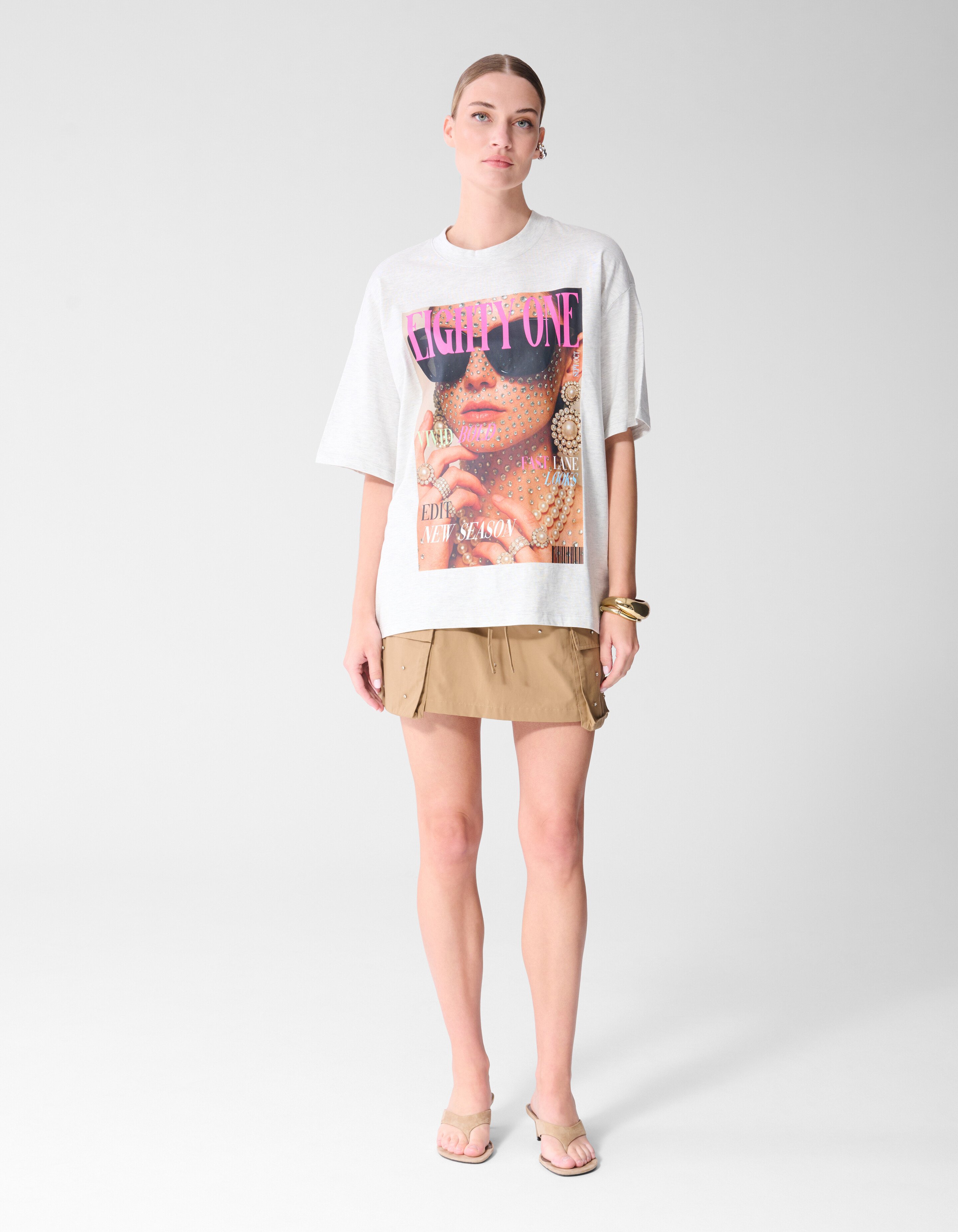 Oversized Magazine Artwork T-shirt Lichtgrijs SHOEBY WOMEN