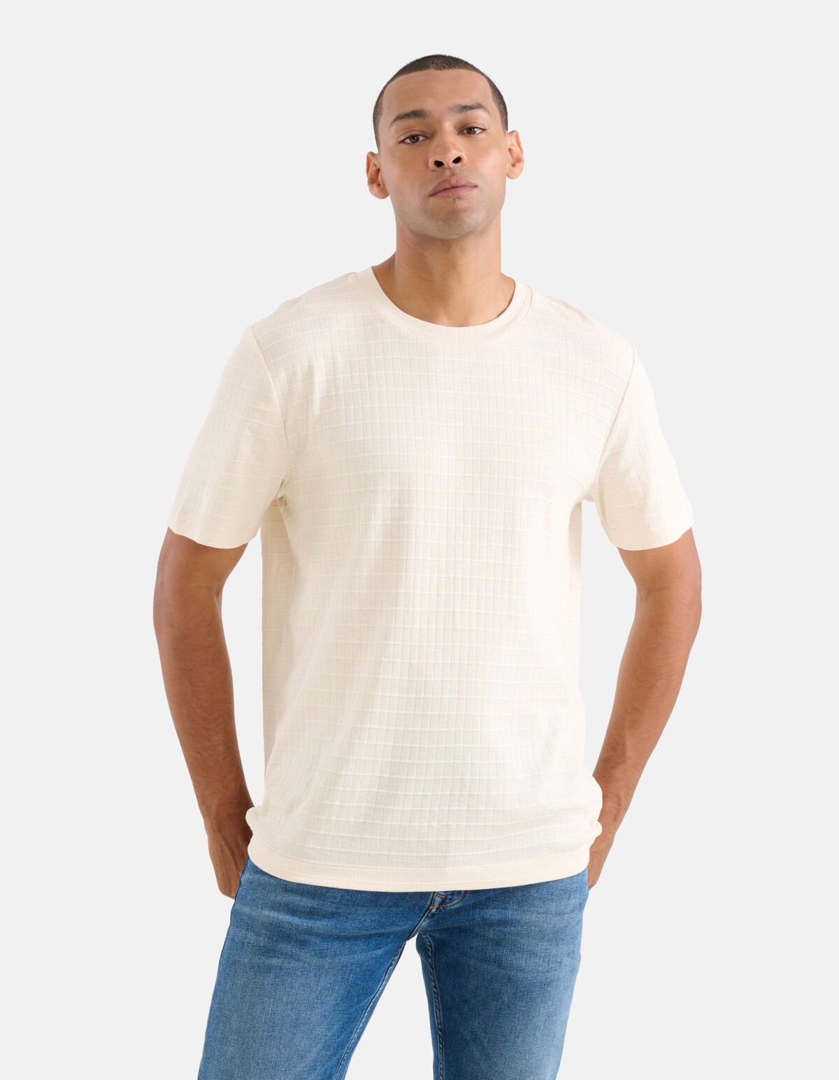 Structuur T-shirt Gebroken Wit SHOEBY MEN