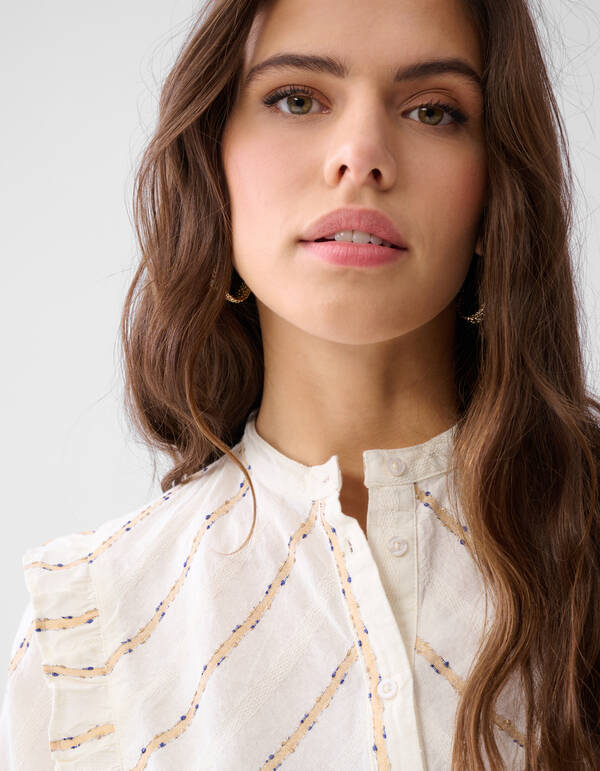 Jacquard Ruffle Blouse Gebroken Wit SHOEBY WOMEN