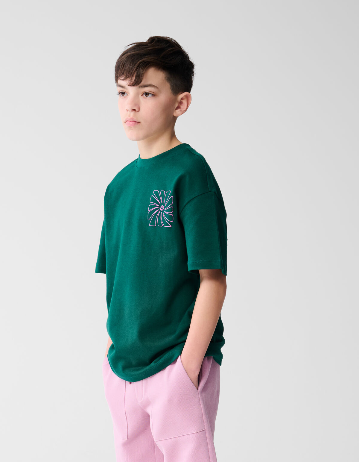 Happy Artwork T-shirt Donkergroen SHOEBY BOYS