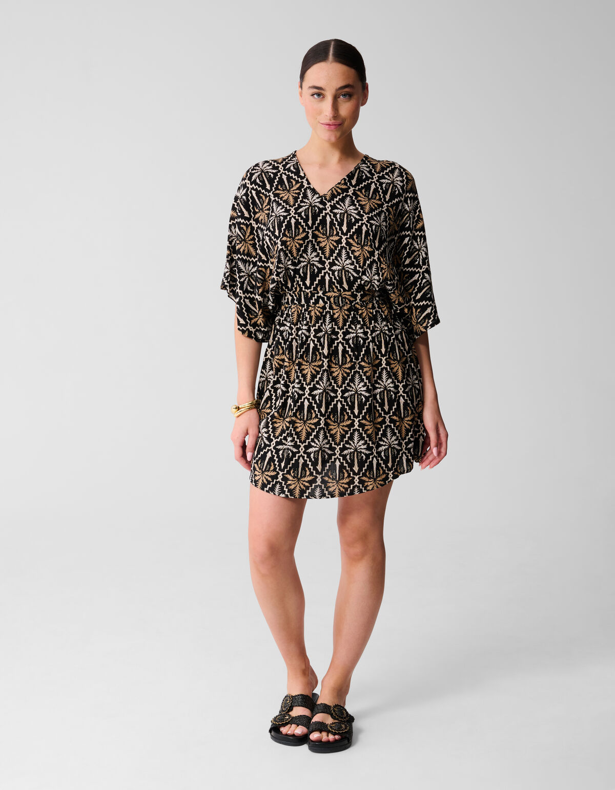 Printed Crinkle Mini Jurk Zwart/Wit SHOEBY WOMEN