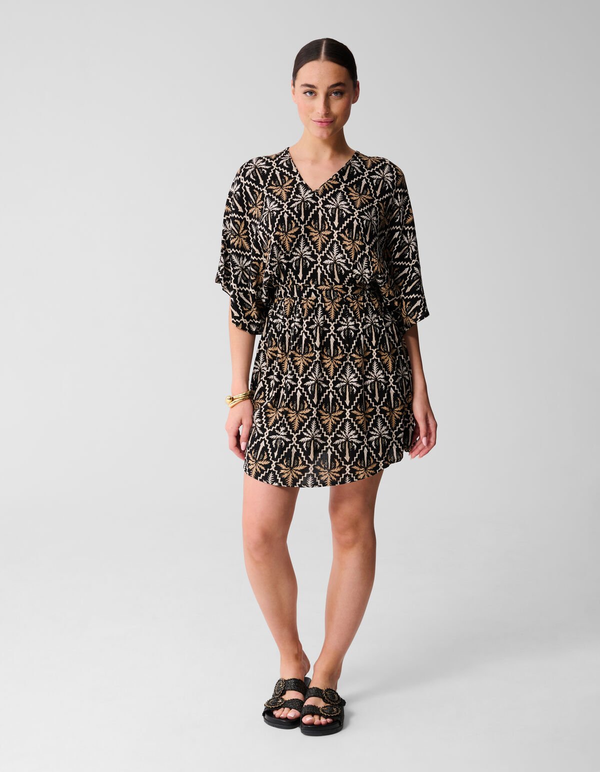 Printed Crinkle Mini Jurk Zwart/Wit SHOEBY WOMEN