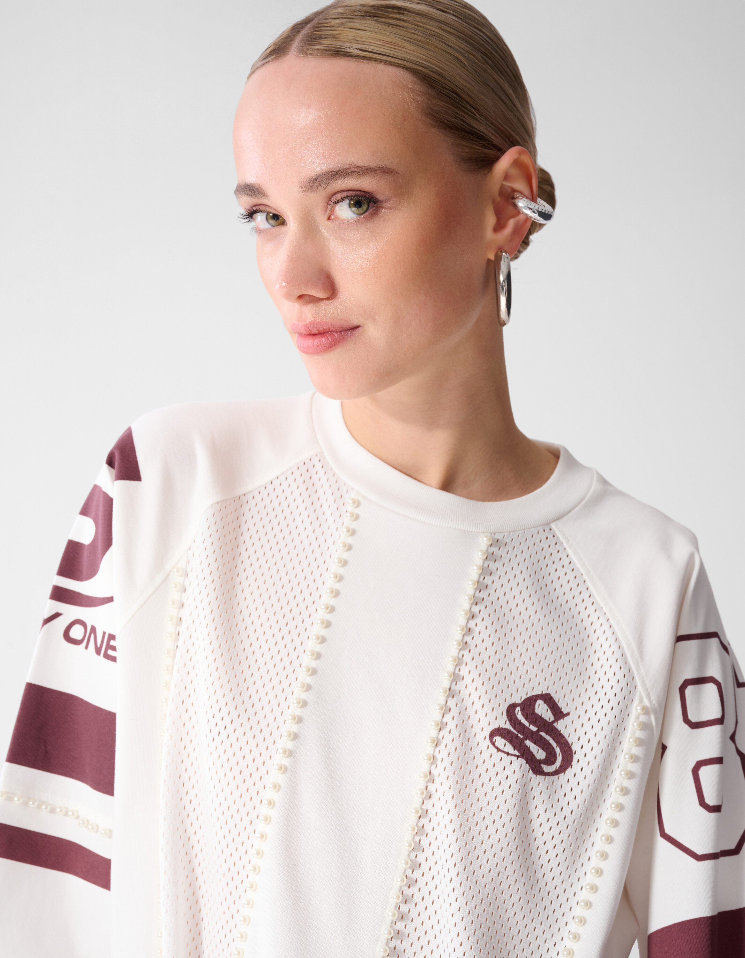 Sporty Pearl T-shirt Wit/Donkerrood SHOEBY WOMEN
