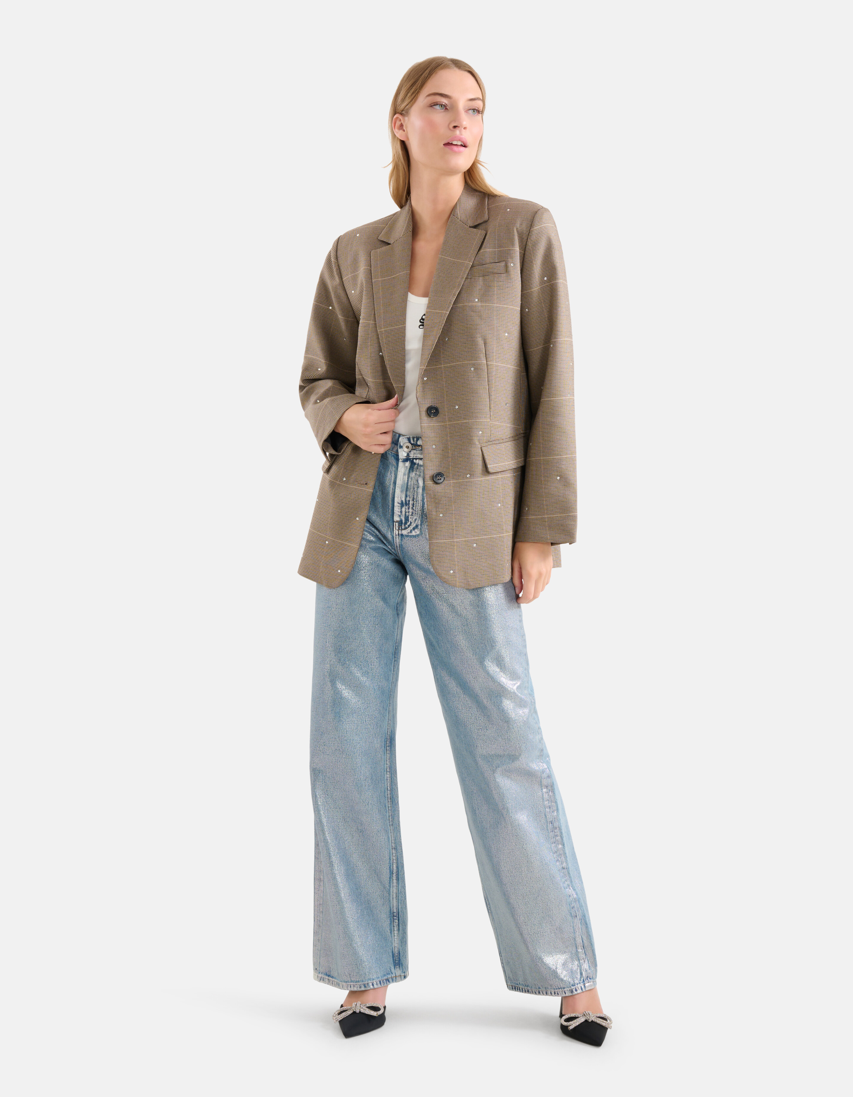 Oversized Strass Ruiten Blazer Bruin SHOEBY WOMEN