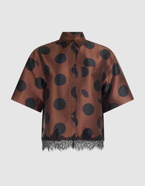 Oversized Kanten Polkadot Blouse Bruin SHOEBY WOMEN