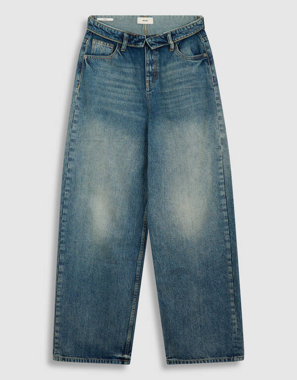 Folded Waistband Baggy Fit Jeans Donkerblauw SHOEBY WOMEN