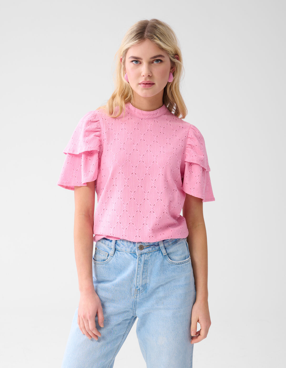 Ajour Ruffle Top Roze SHOEBY WOMEN