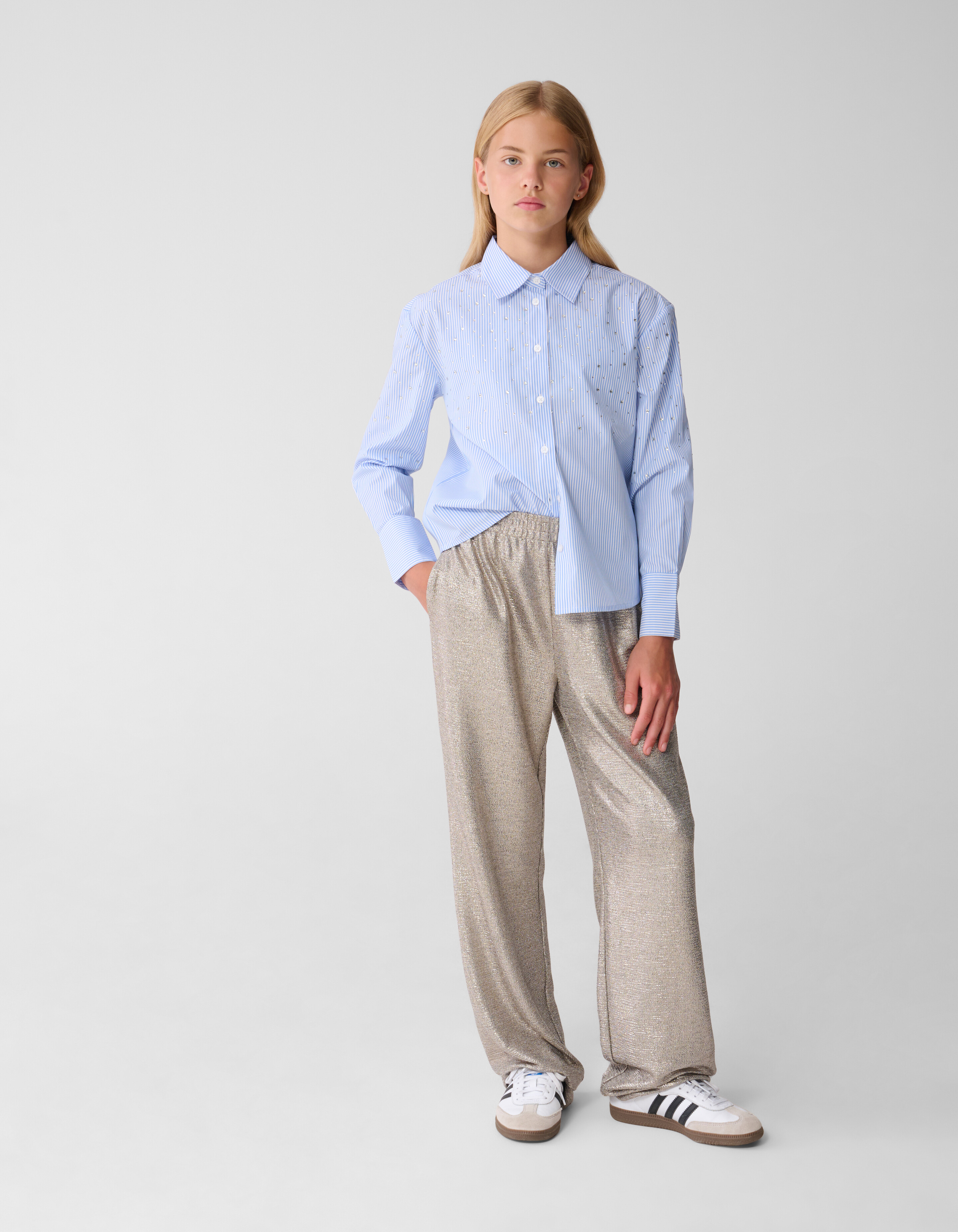 Metallic Wide Leg Broek Zilver SHOEBY GIRLS