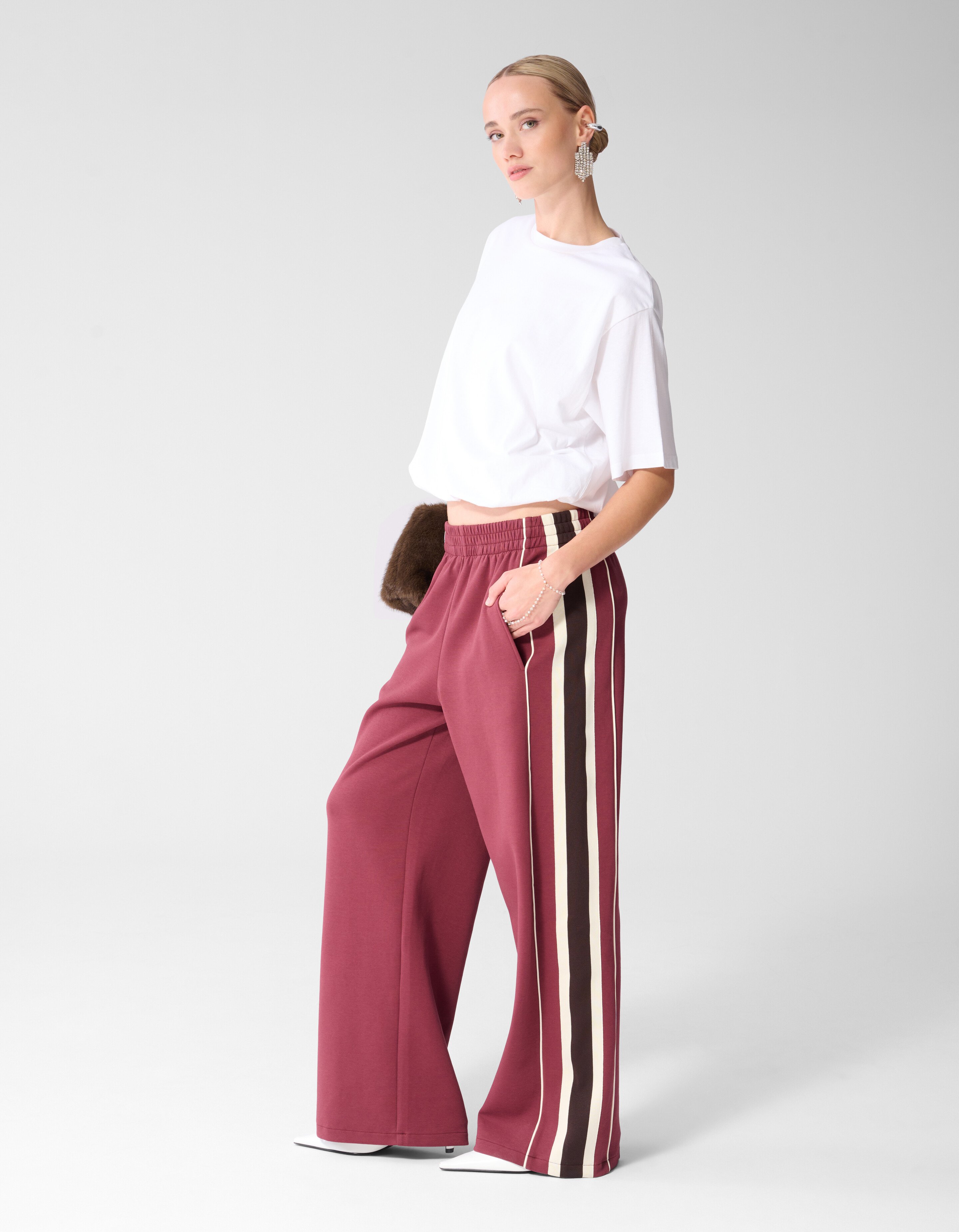 Sporty Tape Wide Leg Fit Broek Donkerrood SHOEBY WOMEN