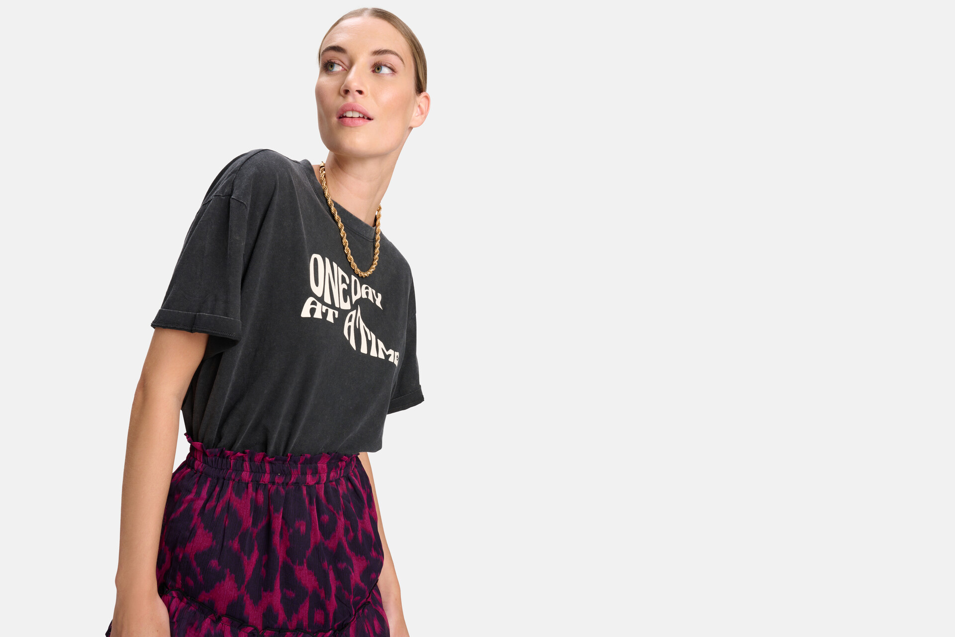 Print Washed T-shirt Donkergrijs SHOEBY WOMEN