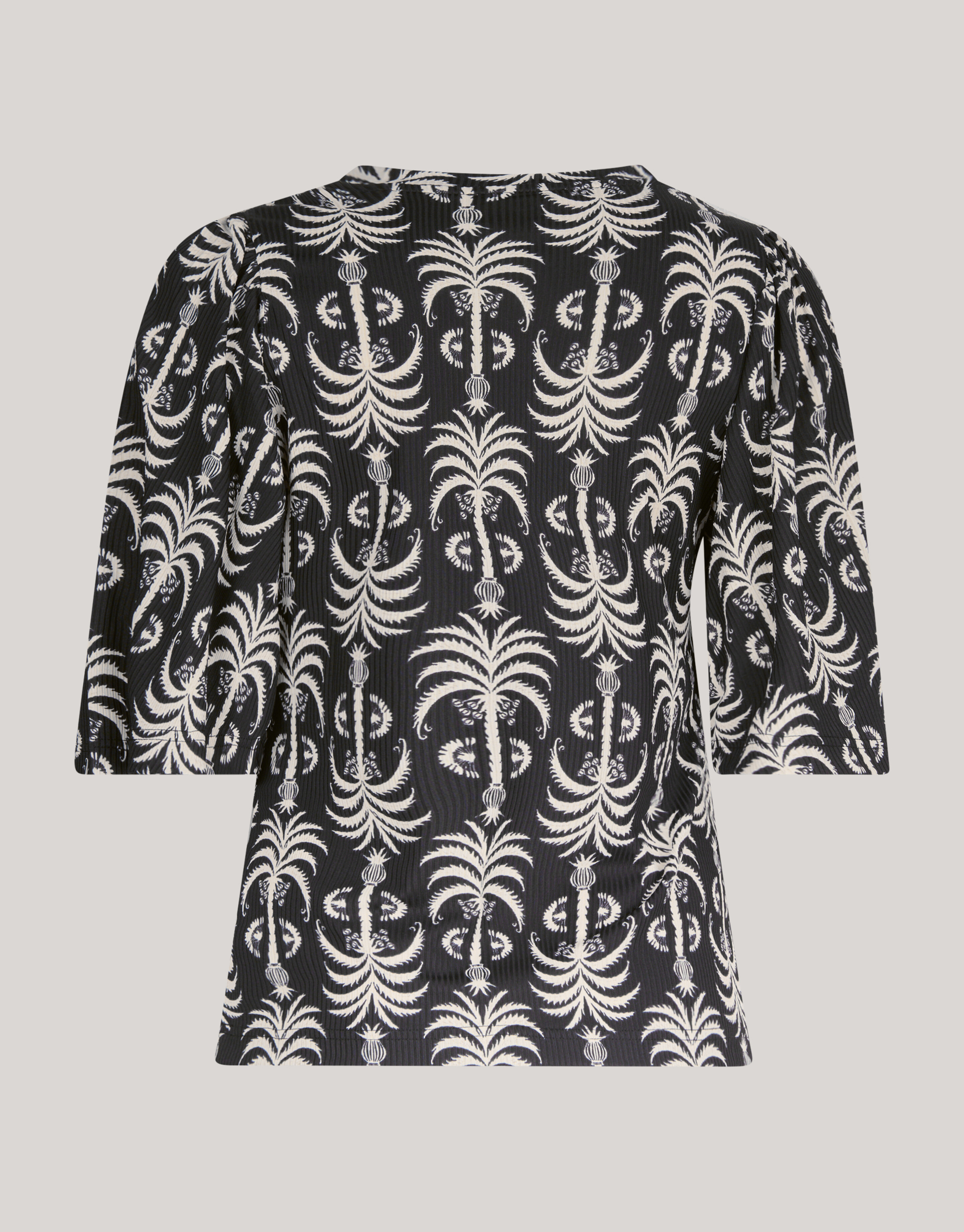 Printed Rib Jersey Ruffle Top Zwart SHOEBY WOMEN
