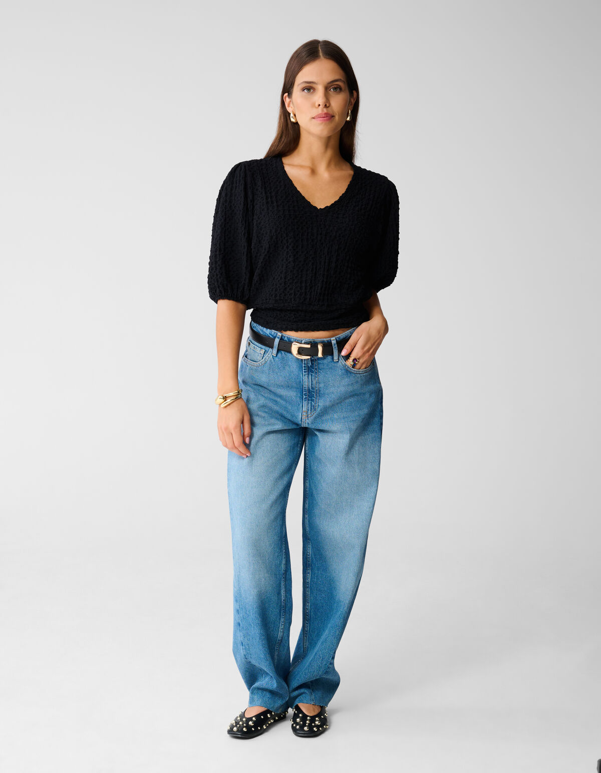 Crinkle Getailleerde Top Zwart SHOEBY WOMEN