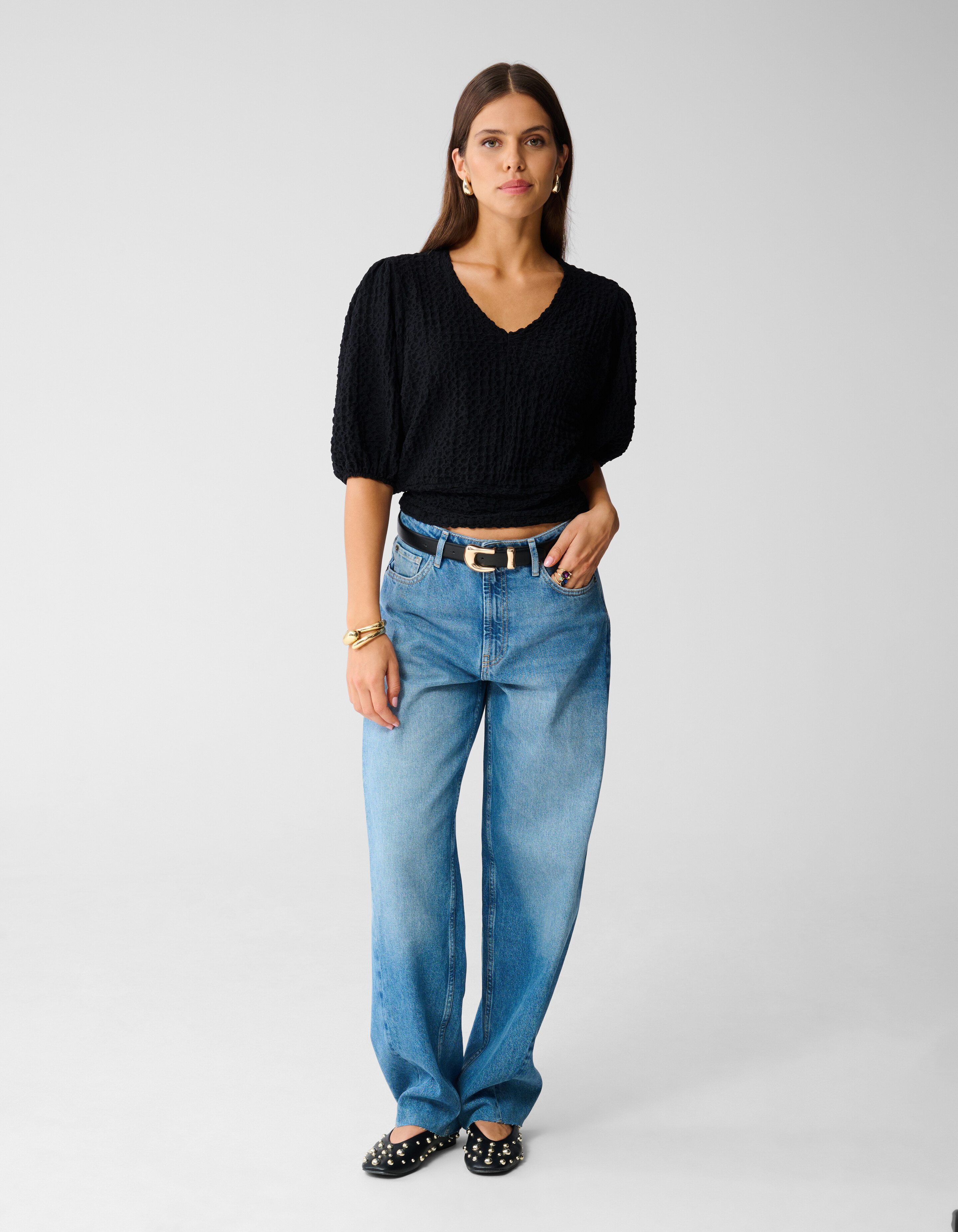 Crinkle Getailleerde Top Zwart SHOEBY WOMEN
