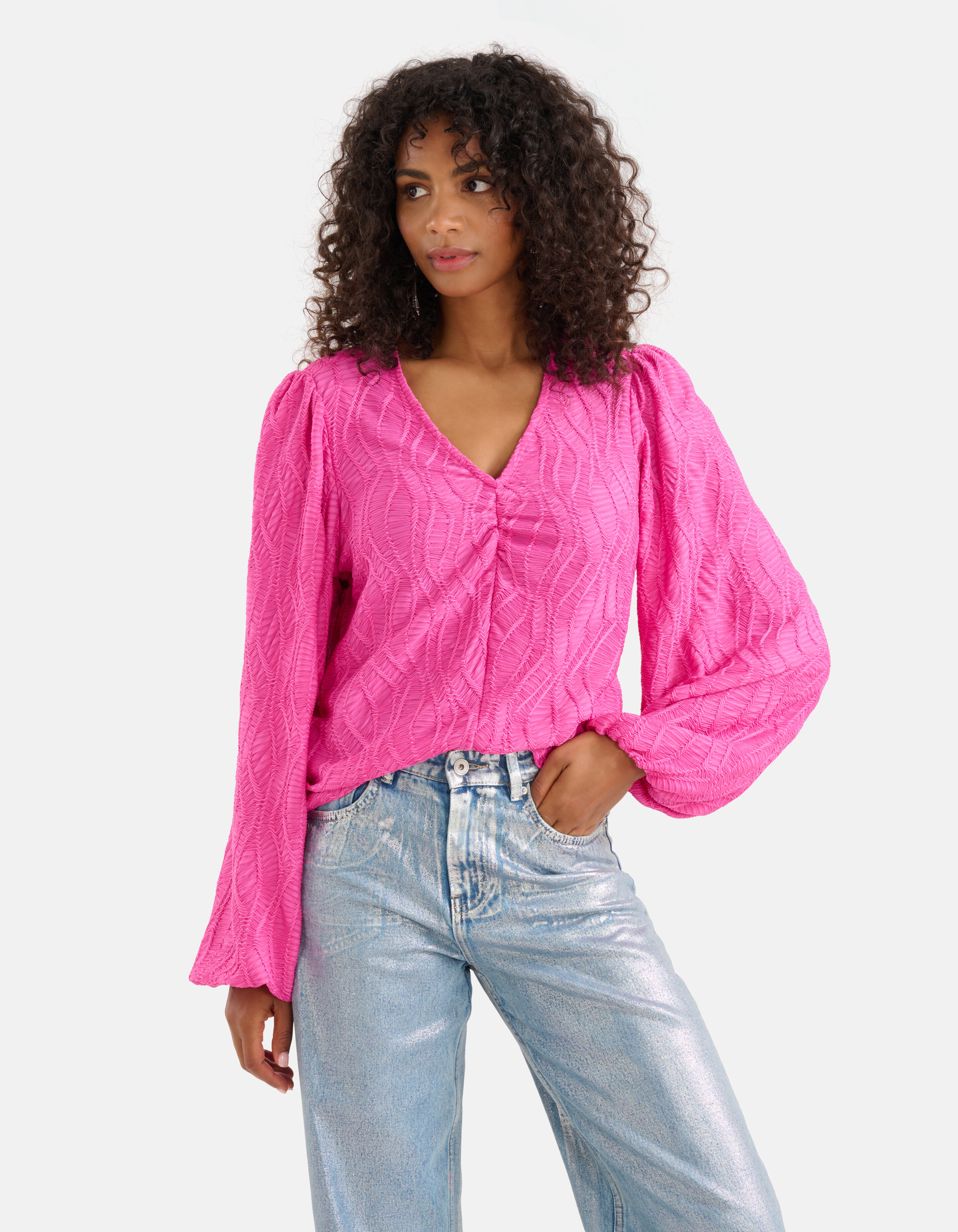 Structuur V-hals Top Roze SHOEBY WOMEN