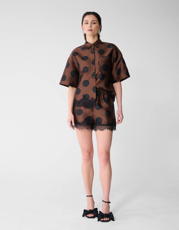 Oversized Kanten Polkadot Blouse Bruin SHOEBY WOMEN