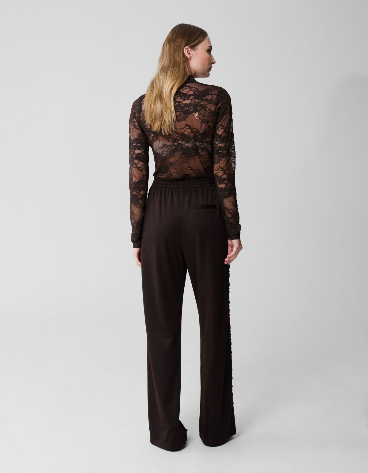 Asymmetrische Tape Wide Leg Broek Donkerbruin SHOEBY WOMEN