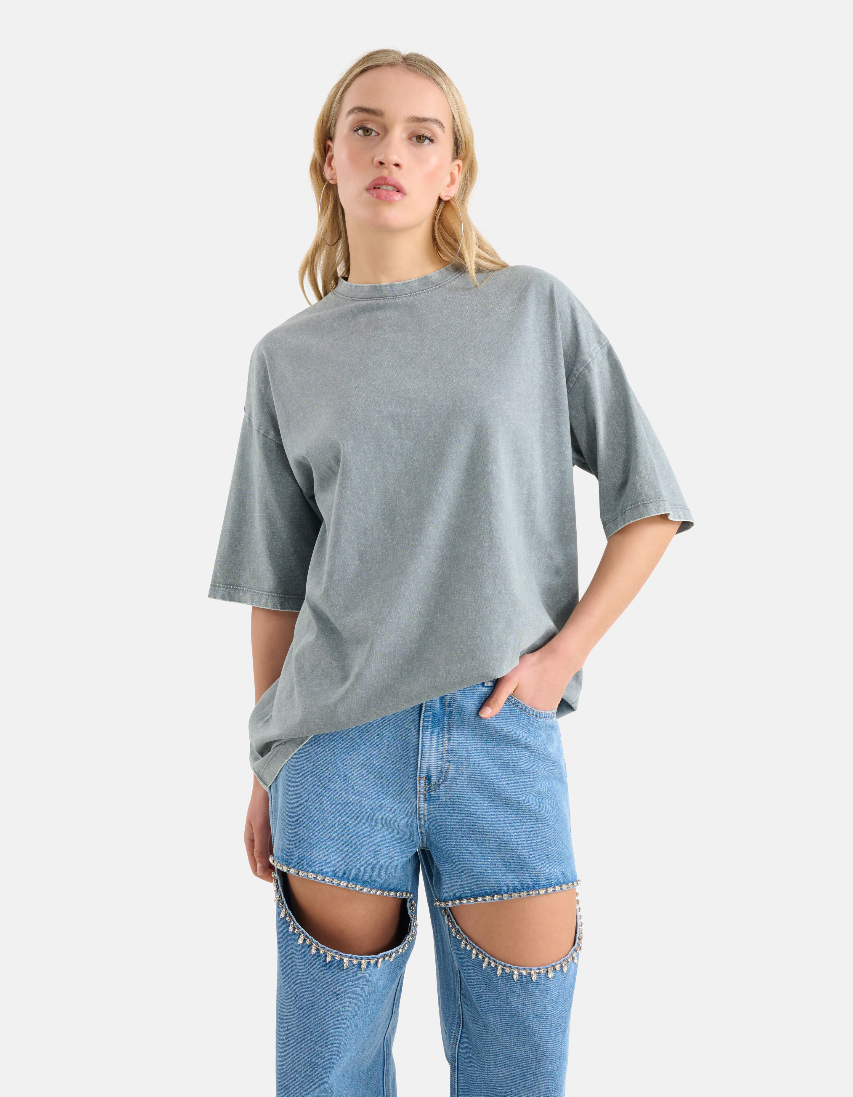 Oversized Washed T-shirt Lichtgrijs By Monica SHOEBY WOMEN