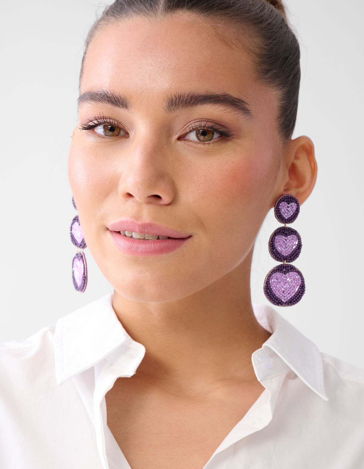 Triple Heart Oorbellen Paars SHOEBY ACCESSOIRES