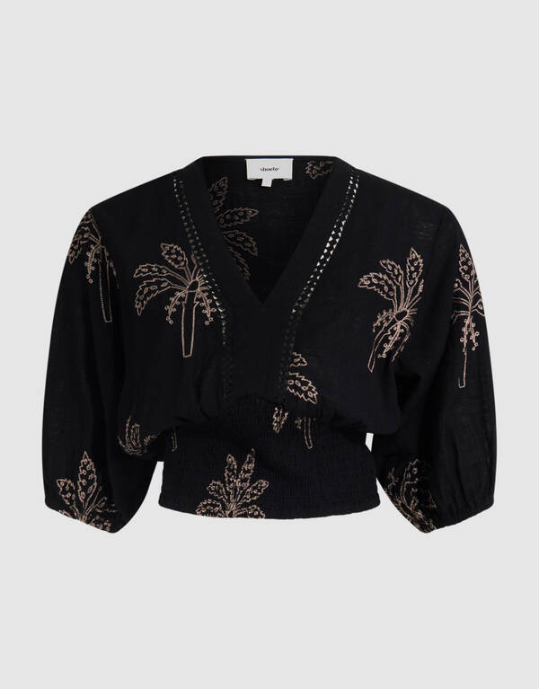 Embroidery Palm Crop top Zwart SHOEBY WOMEN
