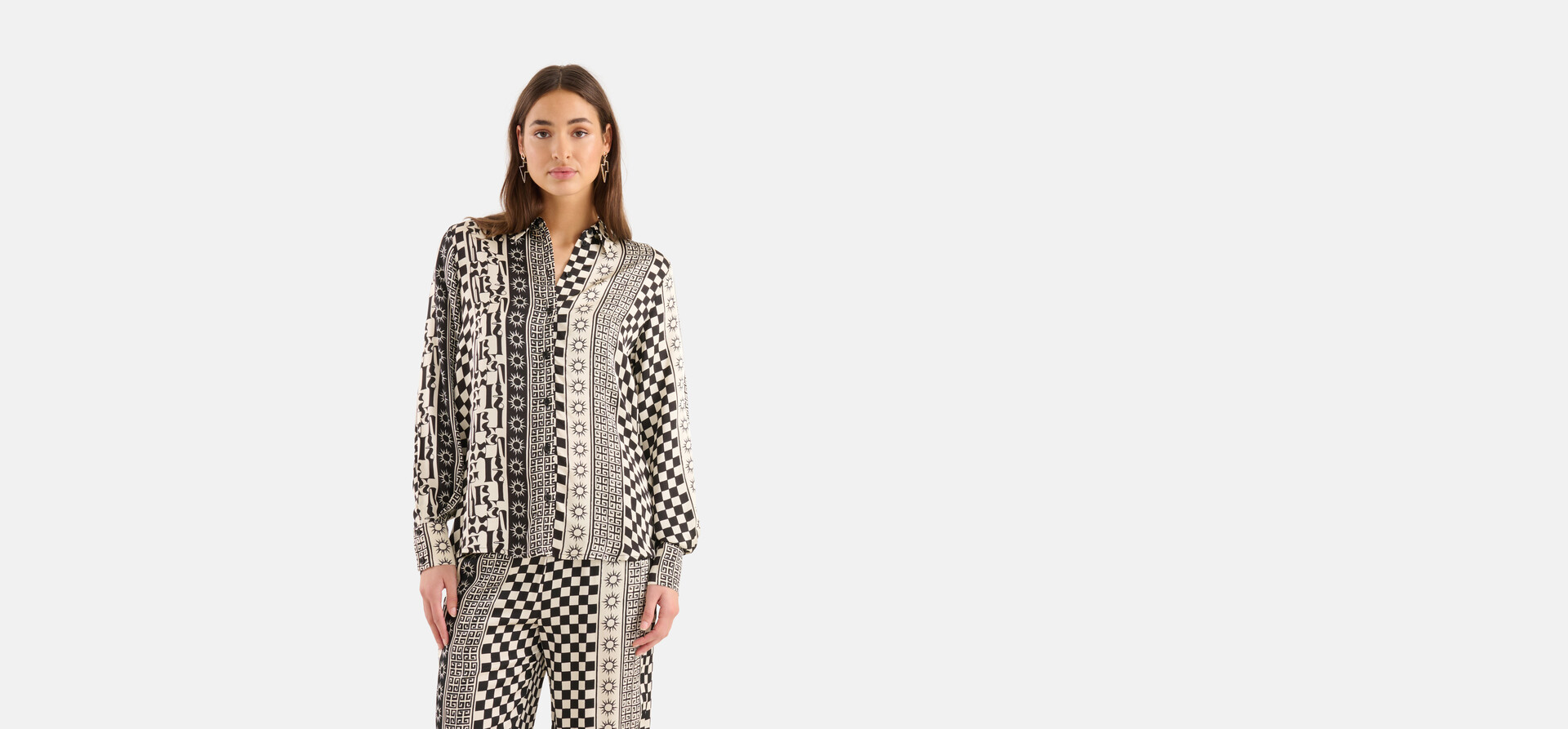 Printed Blouse Zwart/Gebroken Wit SHOEBY WOMEN