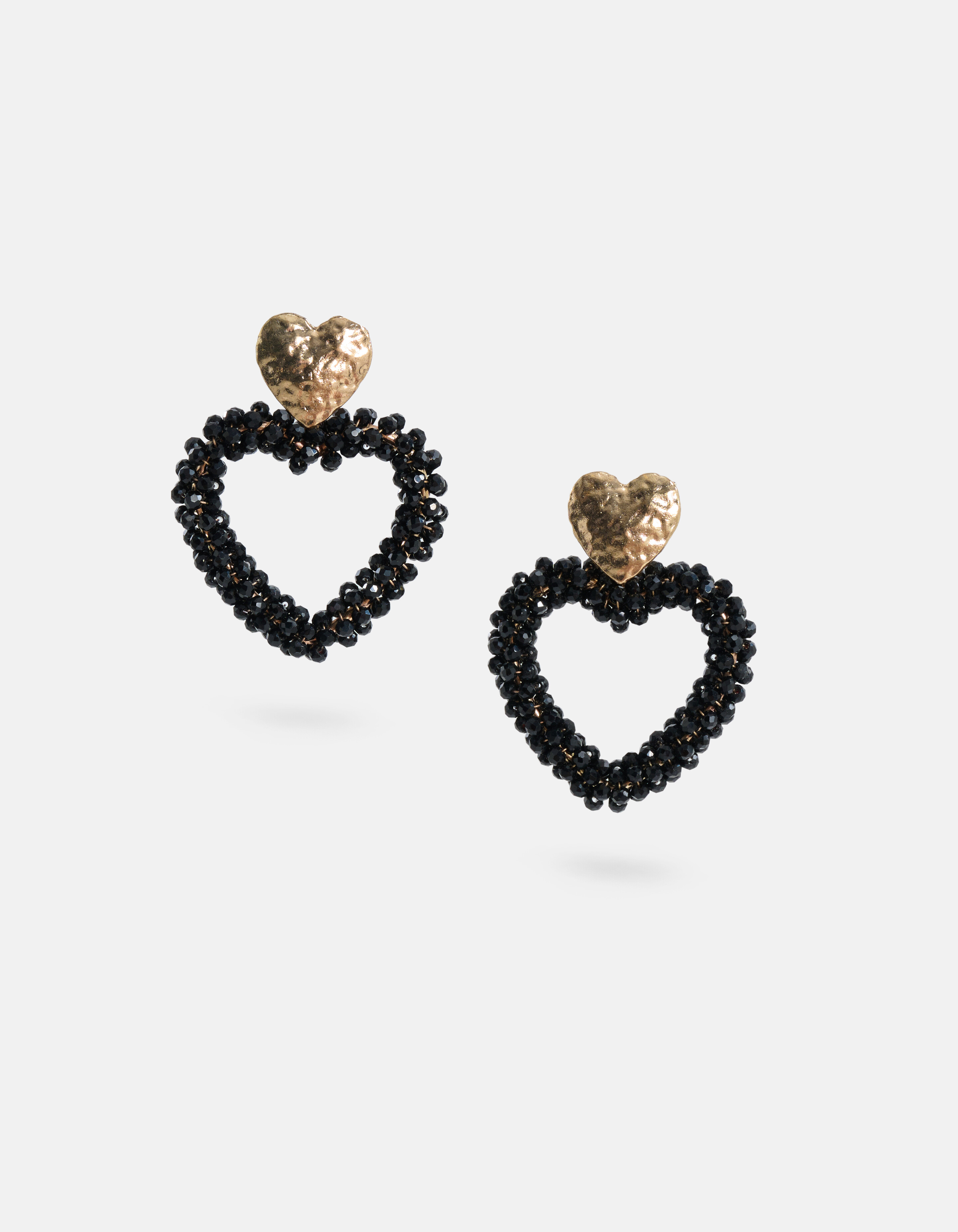 Beaded Hartjes Oorbellen Zwart SHOEBY ACCESSOIRES