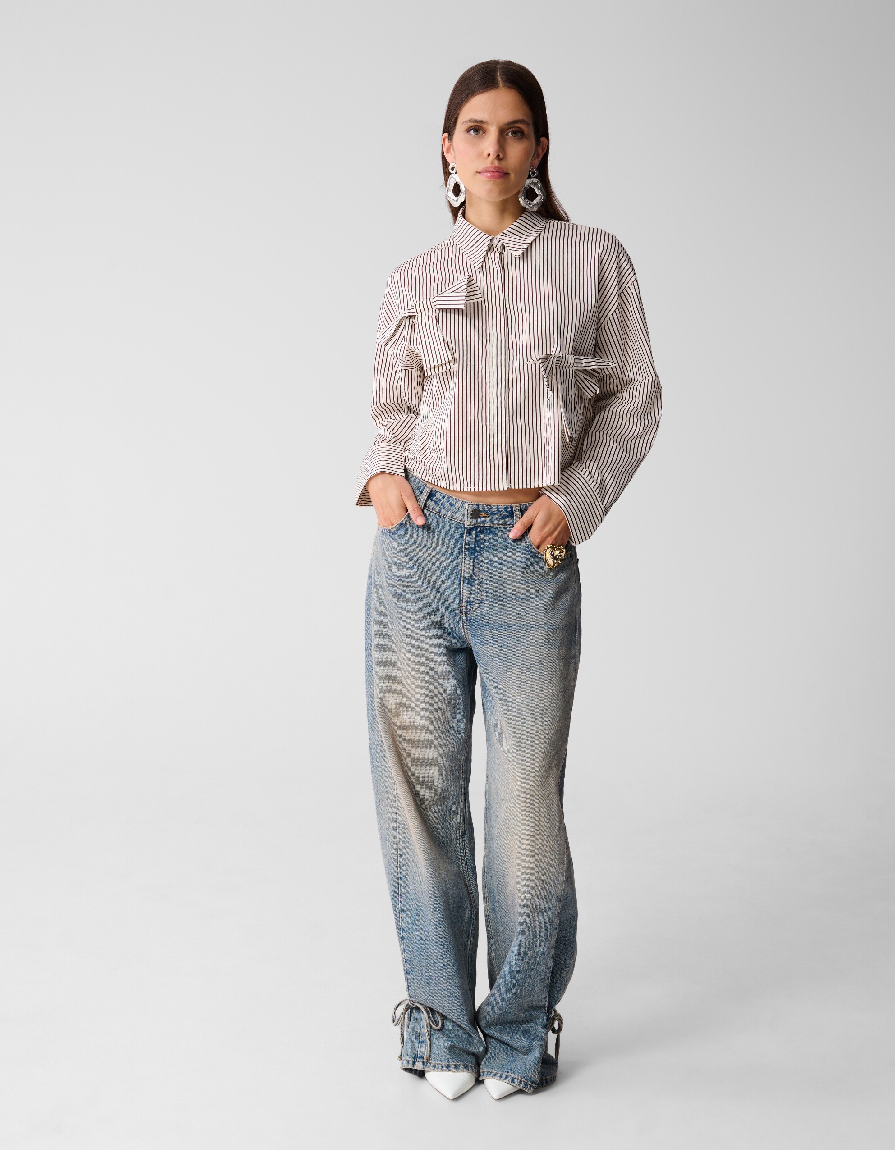 Pinstripe Strik Blouse Wit/Rood SHOEBY WOMEN