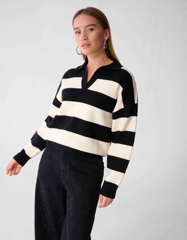 Gestreepte Gebreide Polo Zwart/Wit SHOEBY WOMEN