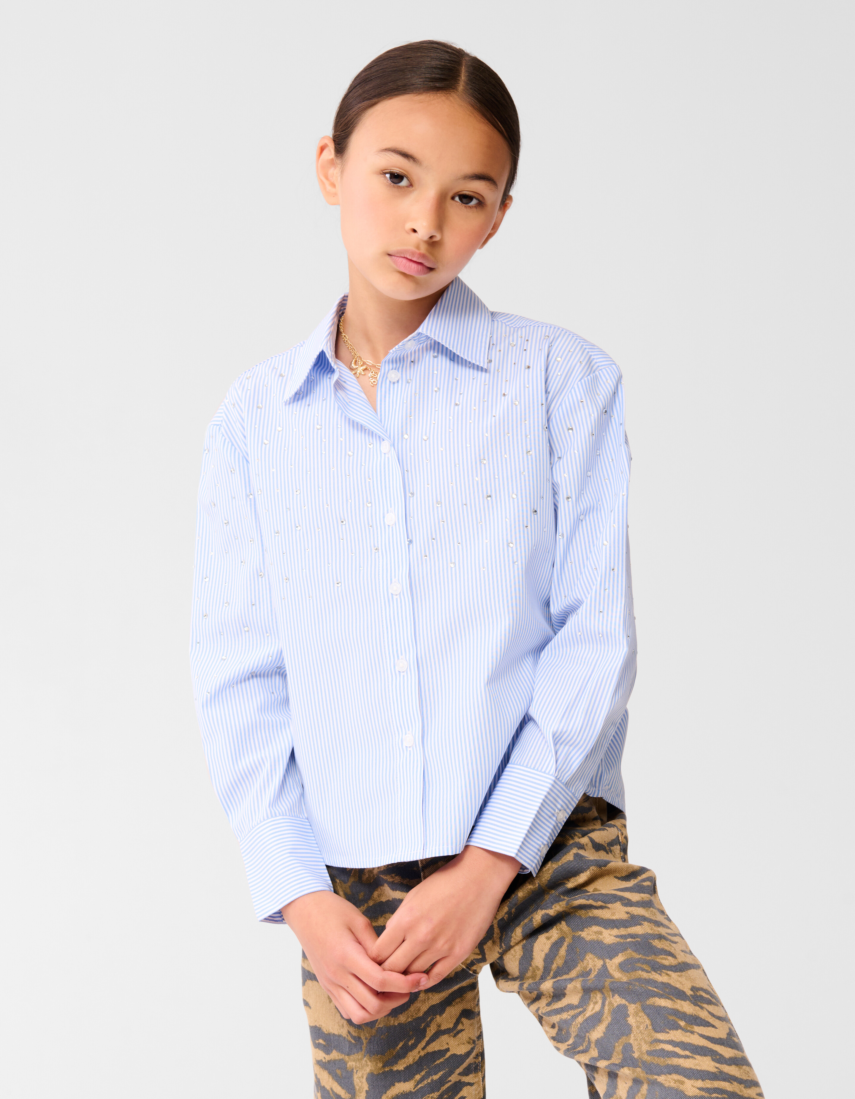 Pinstripe Strass Blouse Lichtblauw SHOEBY GIRLS