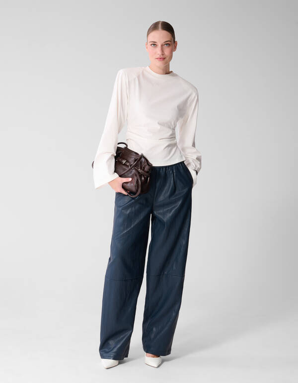 Vegan Leren Barrel Fit Broek Donkerblauw SHOEBY WOMEN