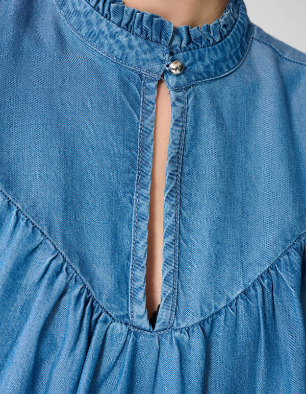 Stud Denim Ruffle Top Blauw SHOEBY WOMEN