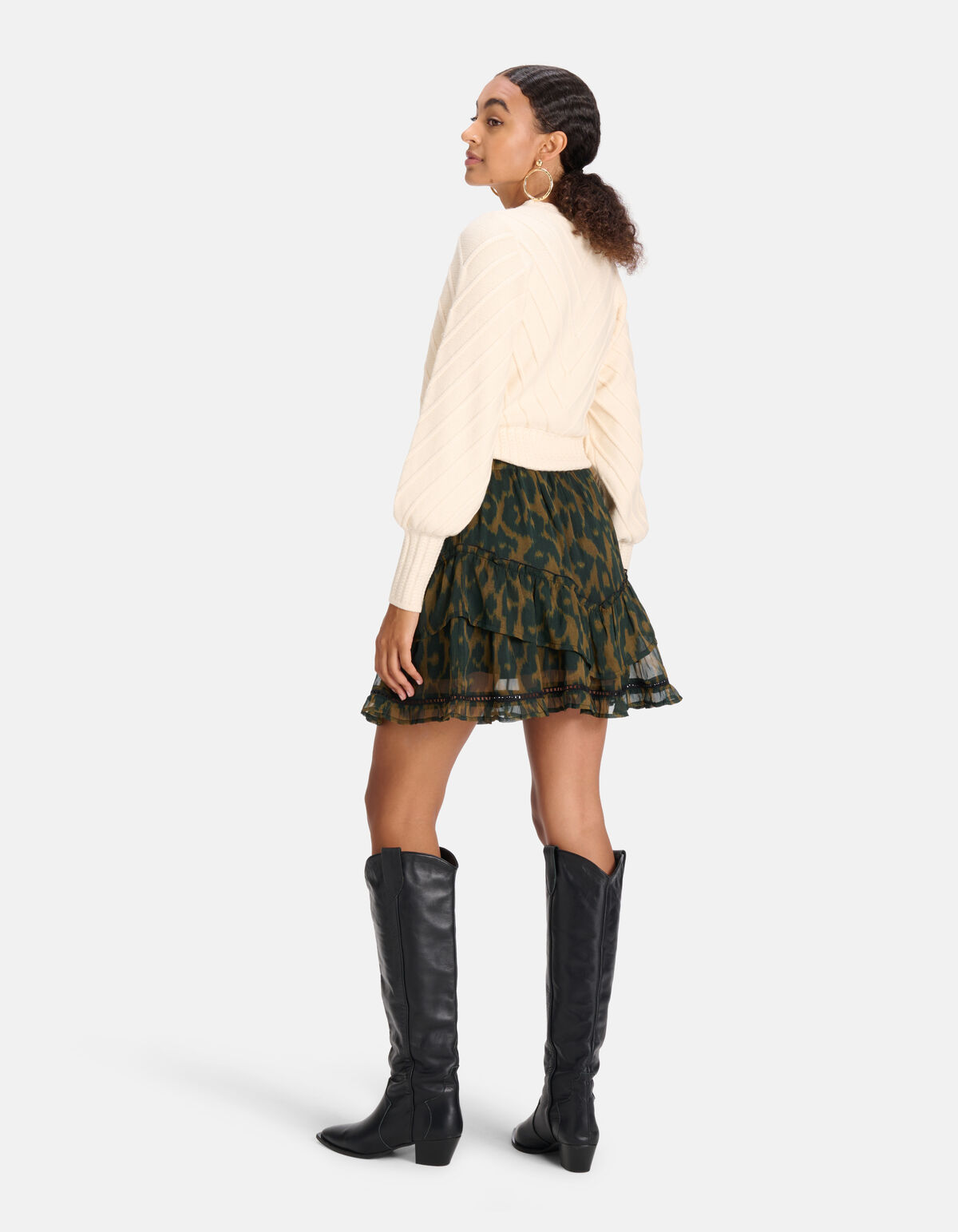 Leopard Ruffle Rok Groen SHOEBY WOMEN