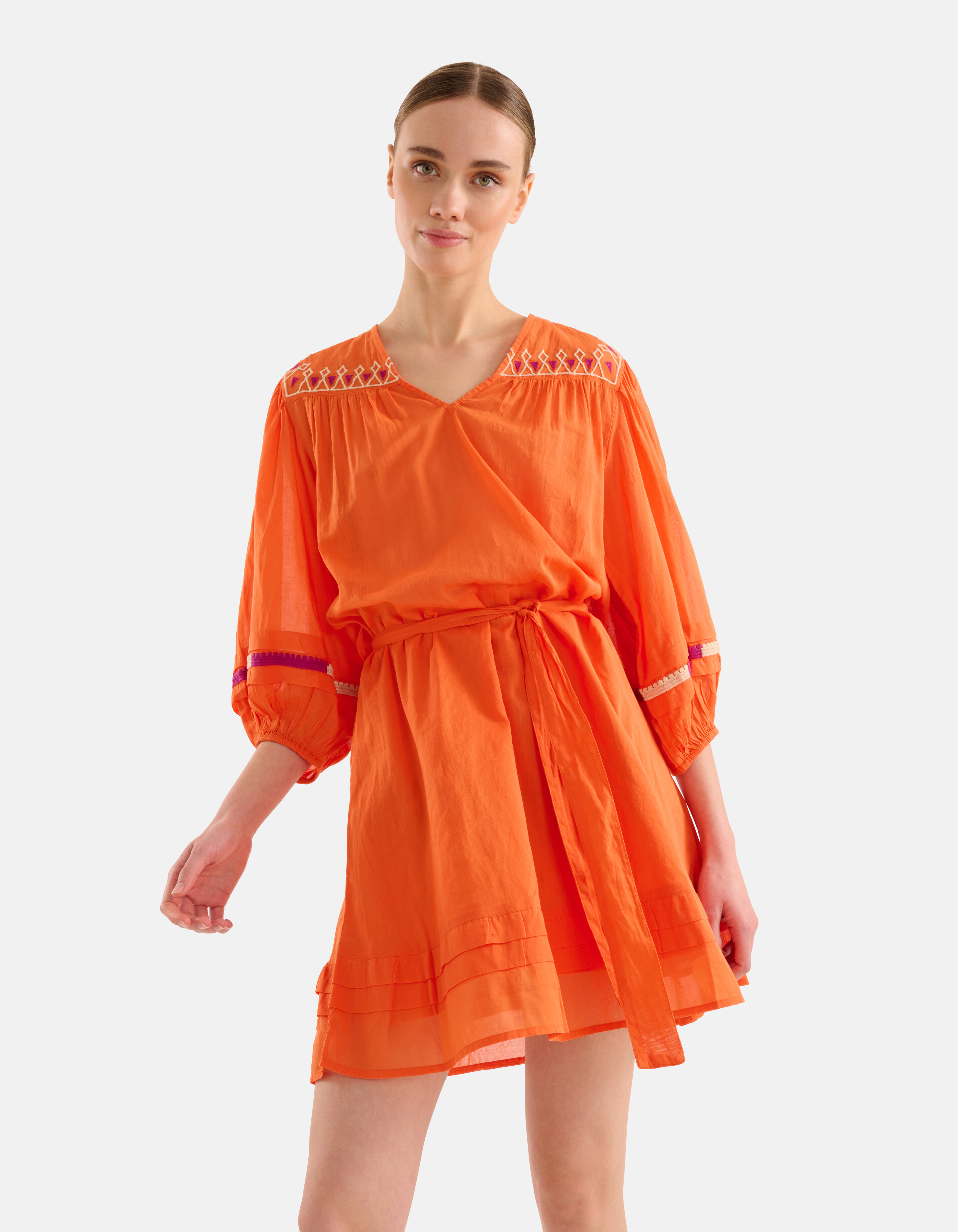 Embroidery Voile Jurk Oranje SHOEBY WOMEN