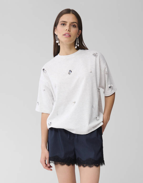 Oversized Embellished T-shirt Grijs SHOEBY WOMEN