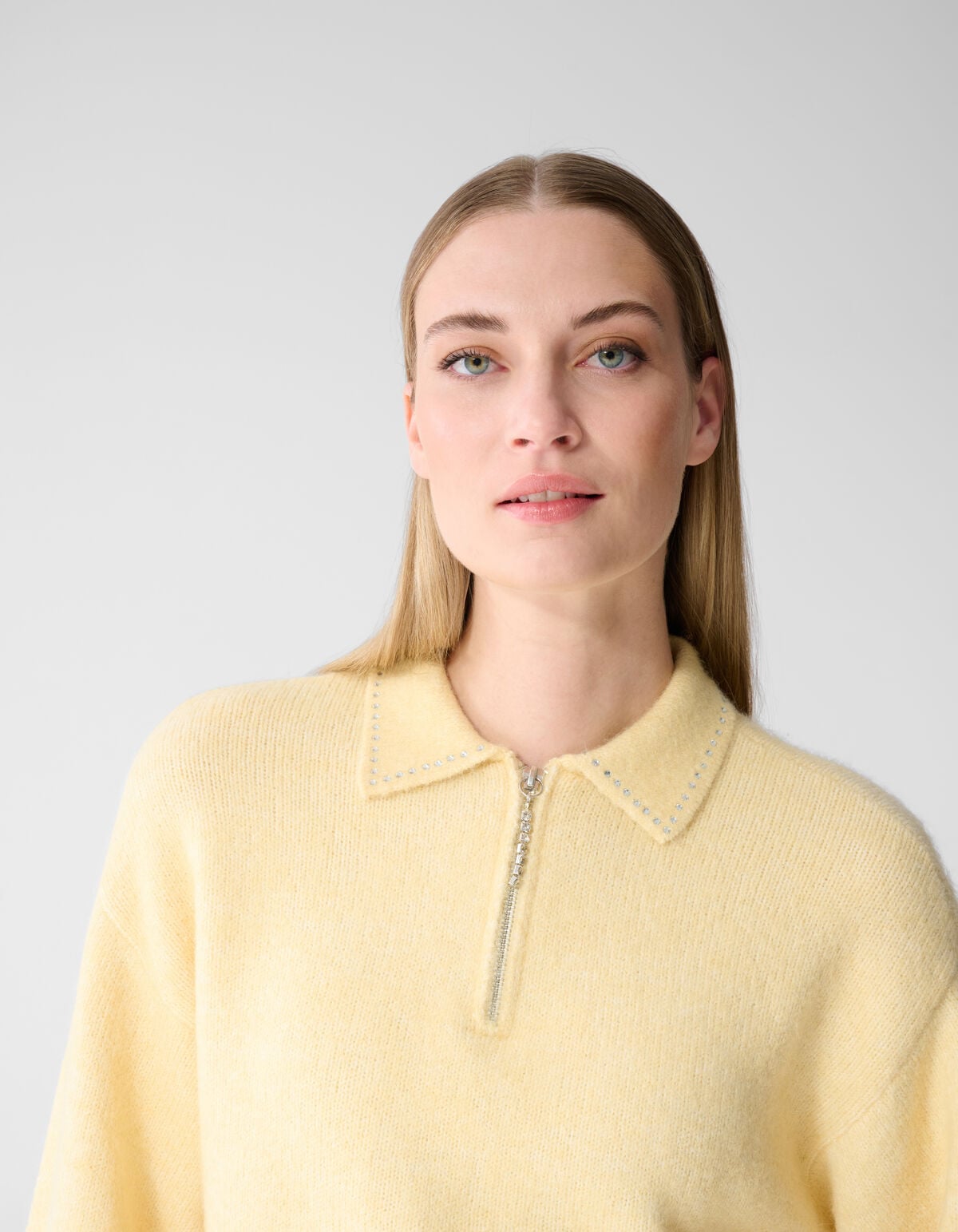 Zip Polo Gebreide Trui Geel SHOEBY WOMEN