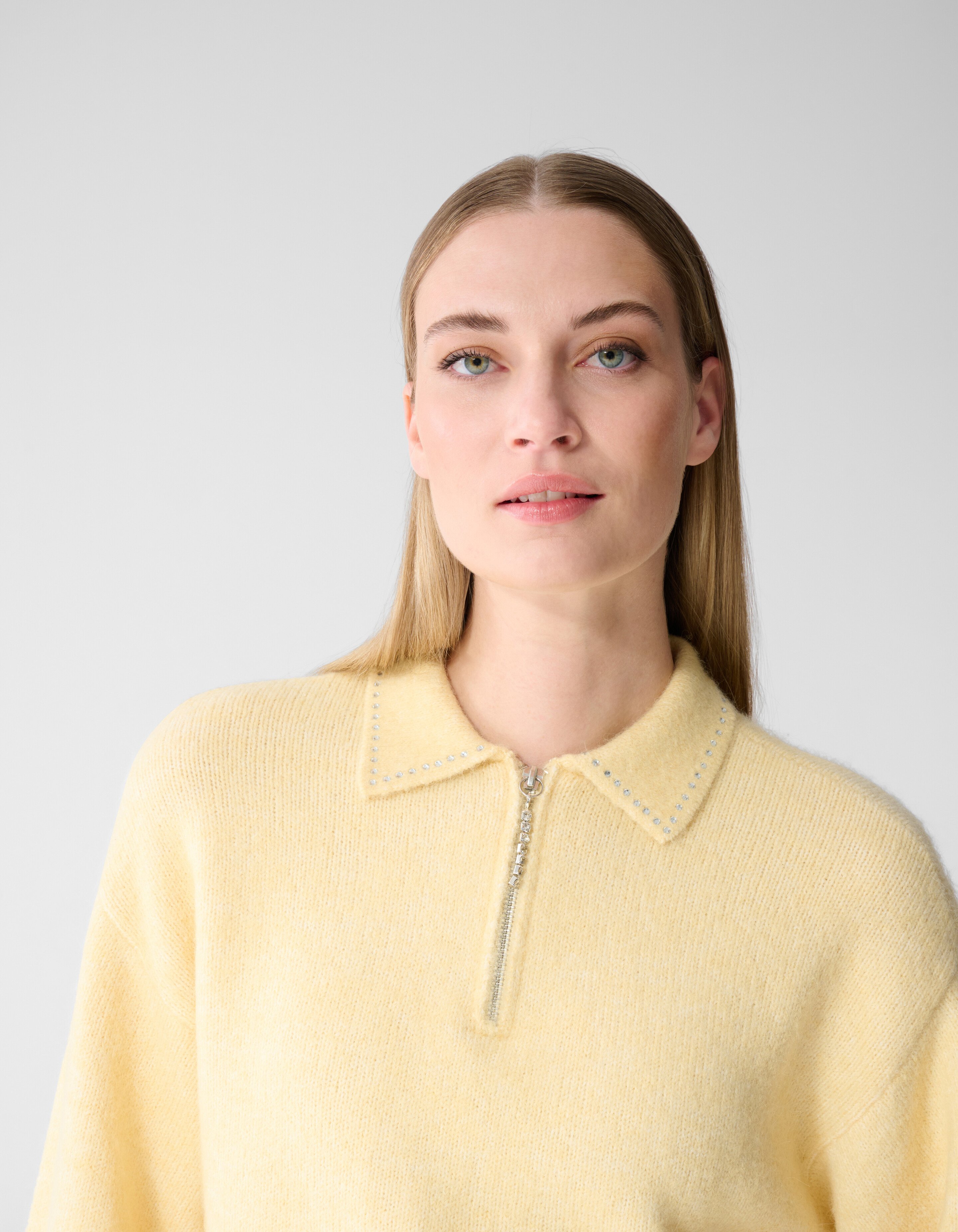 Zip Polo Gebreide Trui Geel SHOEBY WOMEN