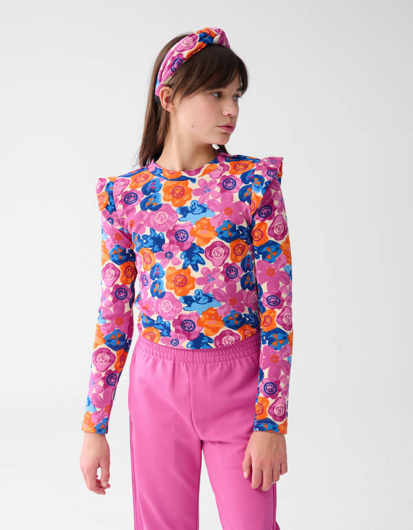 Printed Ruffle Top Roze SHOEBY GIRLS