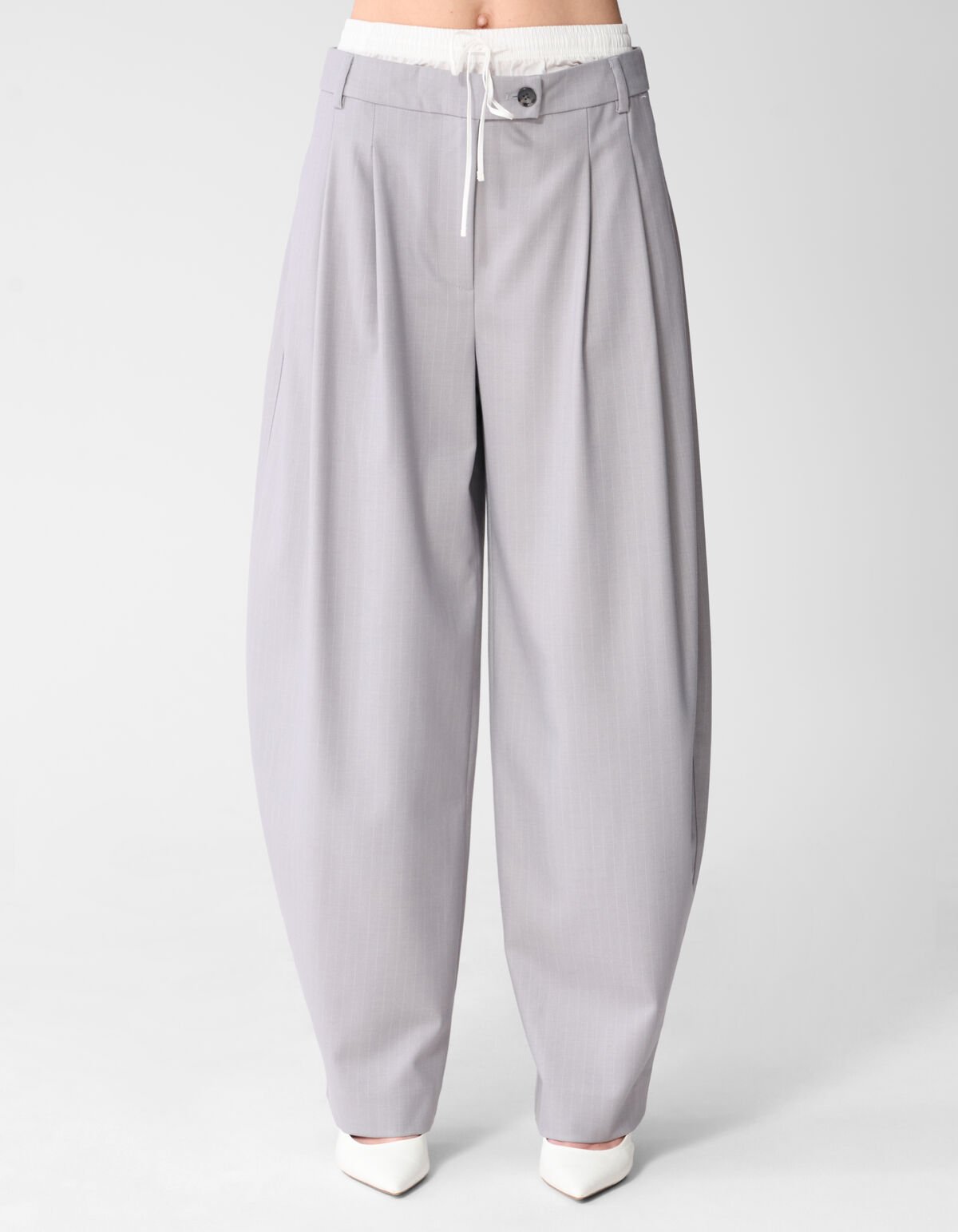 Pinstripe Barrel Fit Pantalon Lichtgrijs SHOEBY WOMEN