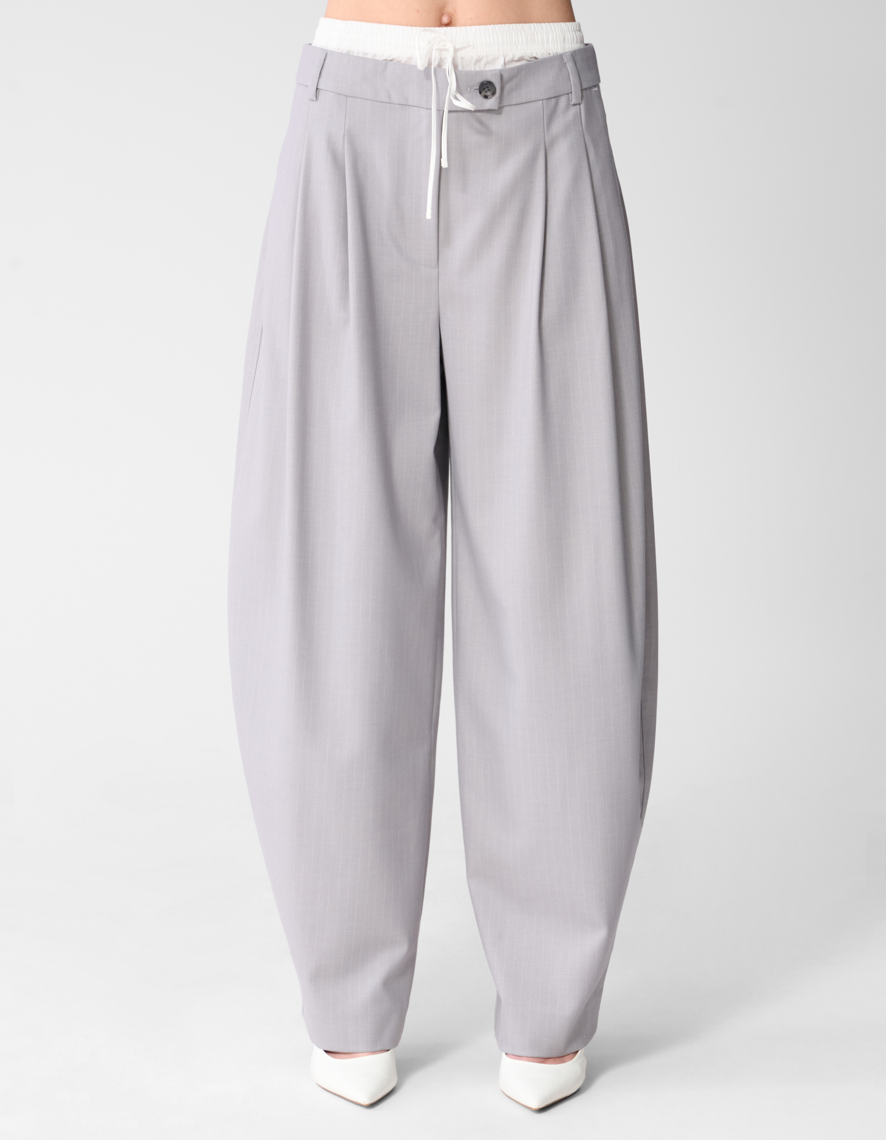 Pinstripe Barrel Fit Pantalon Lichtgrijs SHOEBY WOMEN