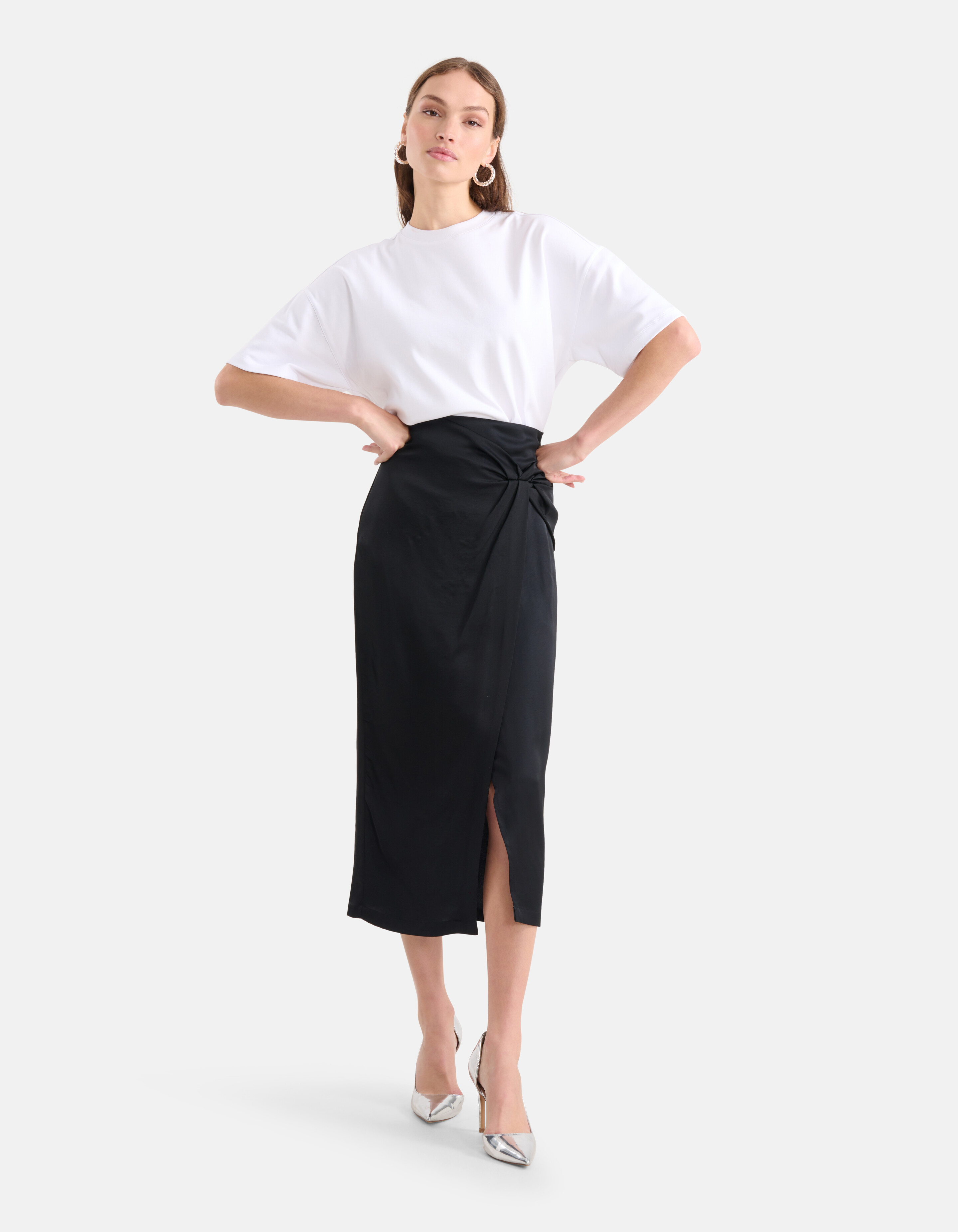 Satijnen Midi Rok Zwart SHOEBY WOMEN