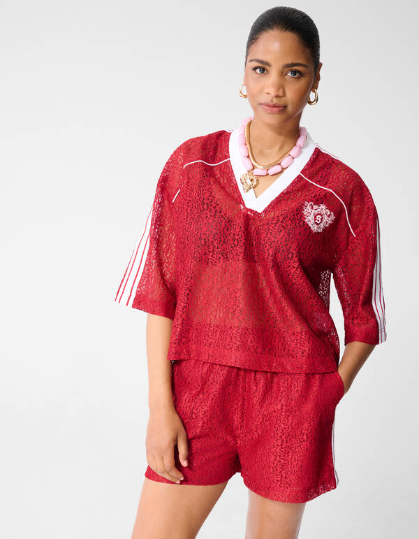 Sporty Kanten T-shirt Rood SHOEBY WOMEN