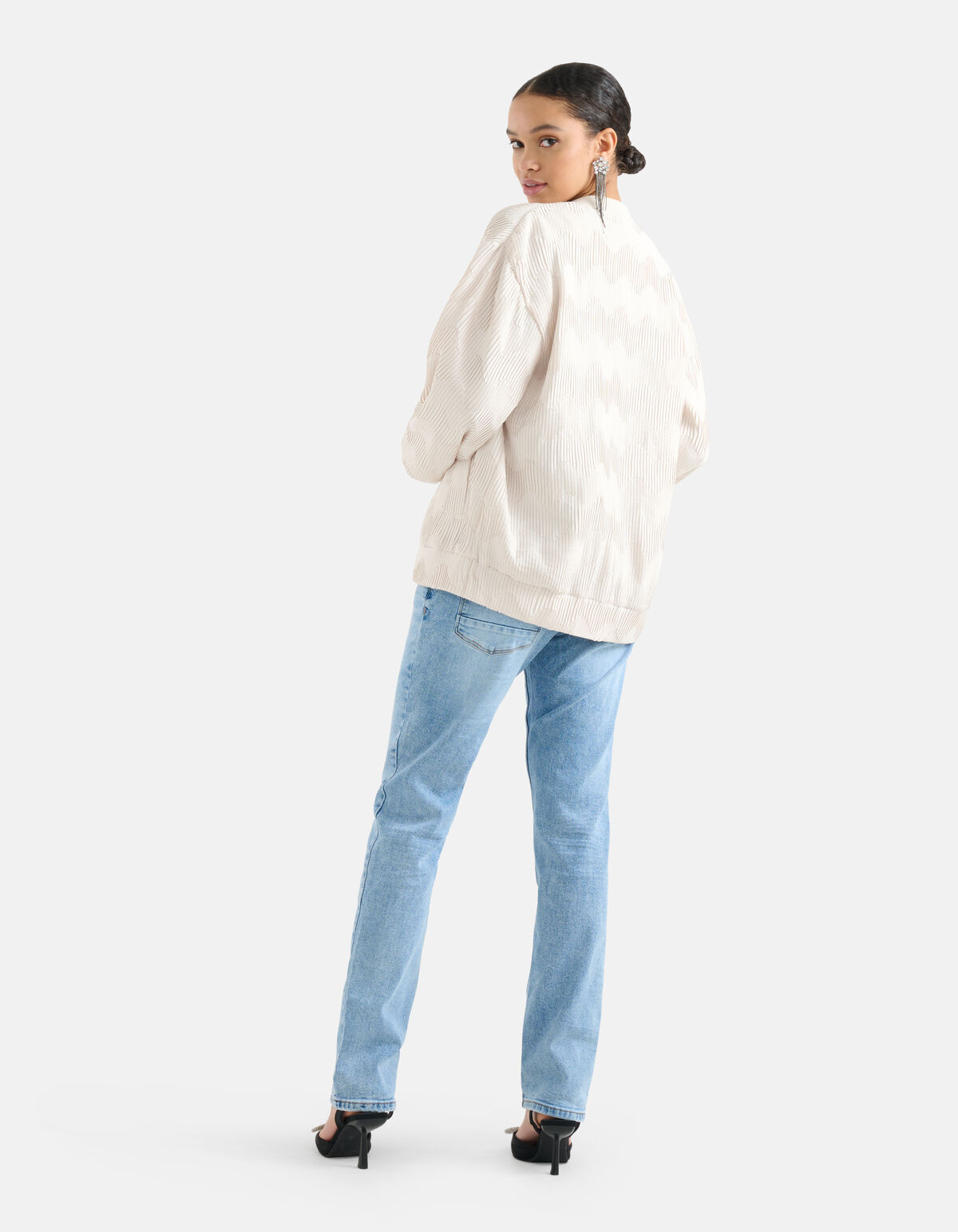 Satijnen Plisse Bomberjack Gebroken Wit SHOEBY WOMEN