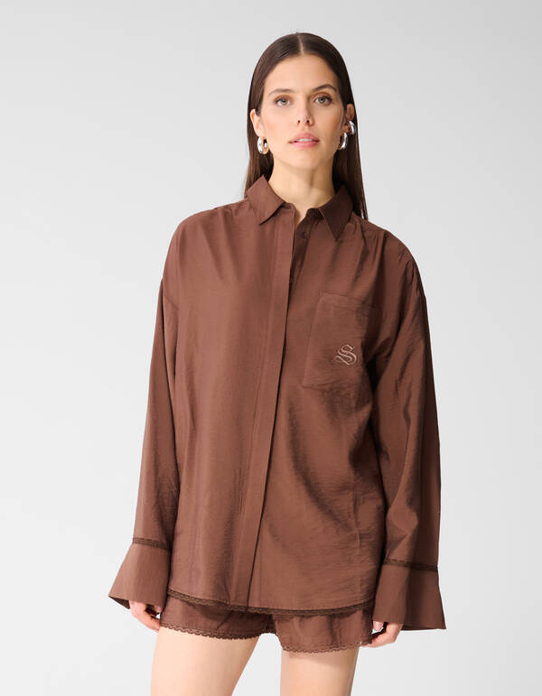 Oversized Kanten Blouse Bruin SHOEBY WOMEN