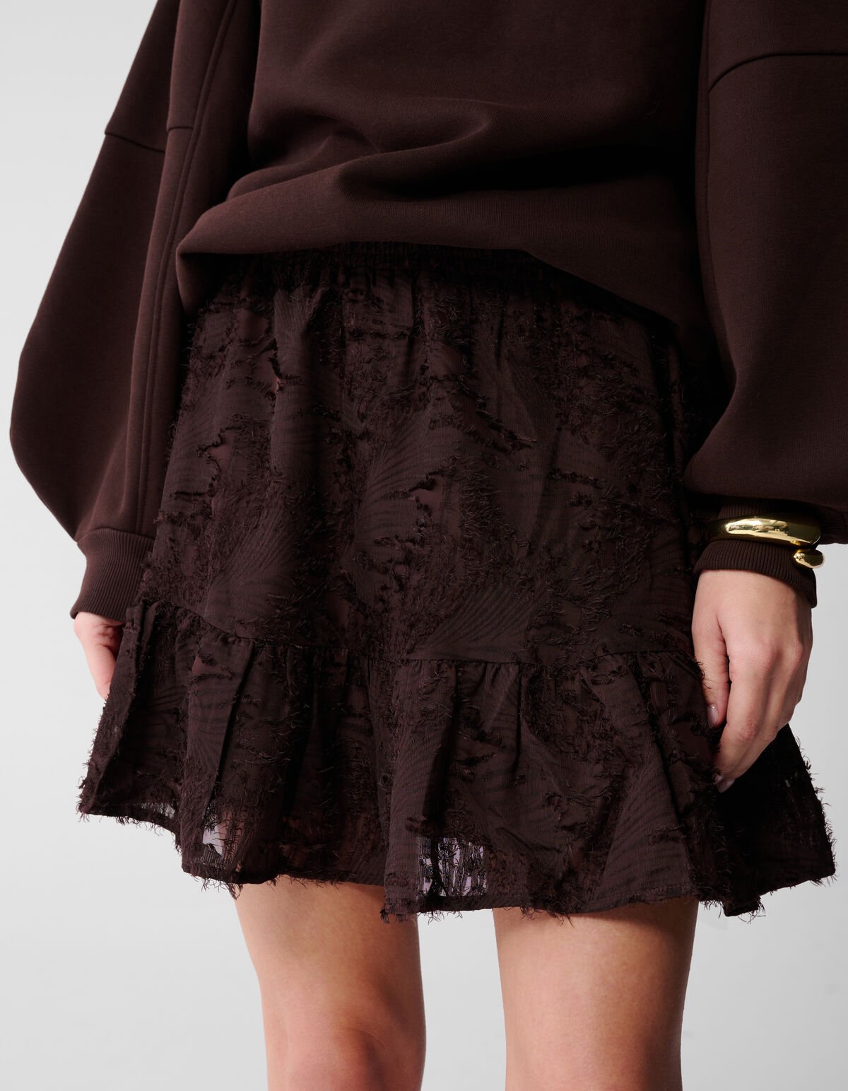Ruffle Mini Rok Donkerbruin SHOEBY WOMEN