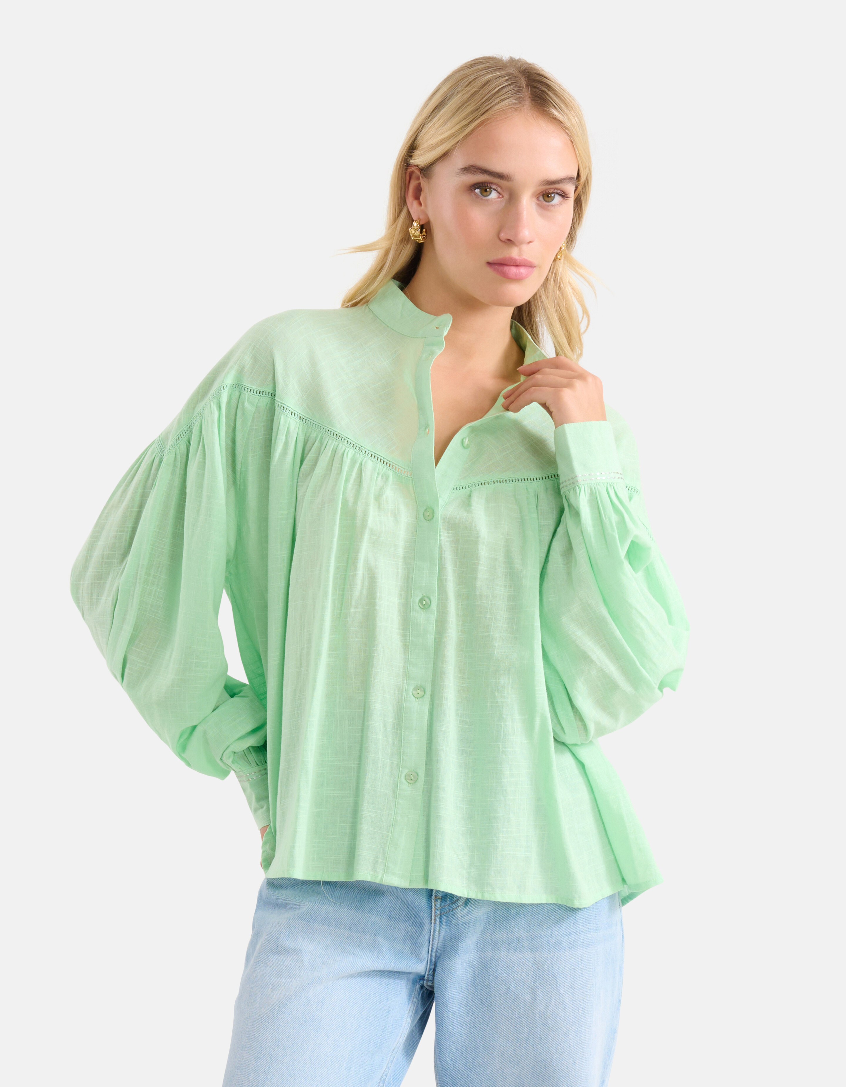 Embroidery Blouse Groen SHOEBY WOMEN