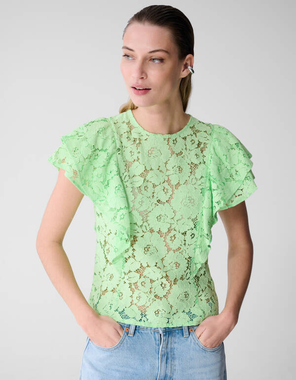 Kanten Ruffle Top Lichtgroen SHOEBY WOMEN